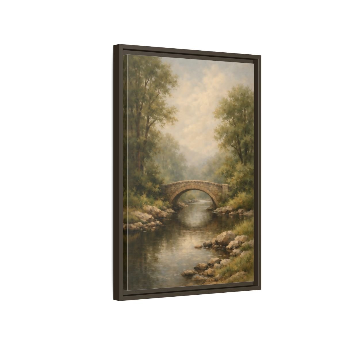 Nature Stone Bridge Misty - Framed Canvas Wall Art Print - YesArtYes