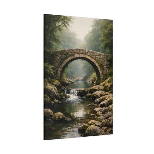 Main Mockup. Nature Stone Bridge Misty Stone Bridge shown as stretched canvas wall art