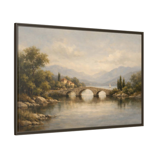 Main Mockup. Nature Stone Bridge Muted Landscape shown as stretched canvas wall art