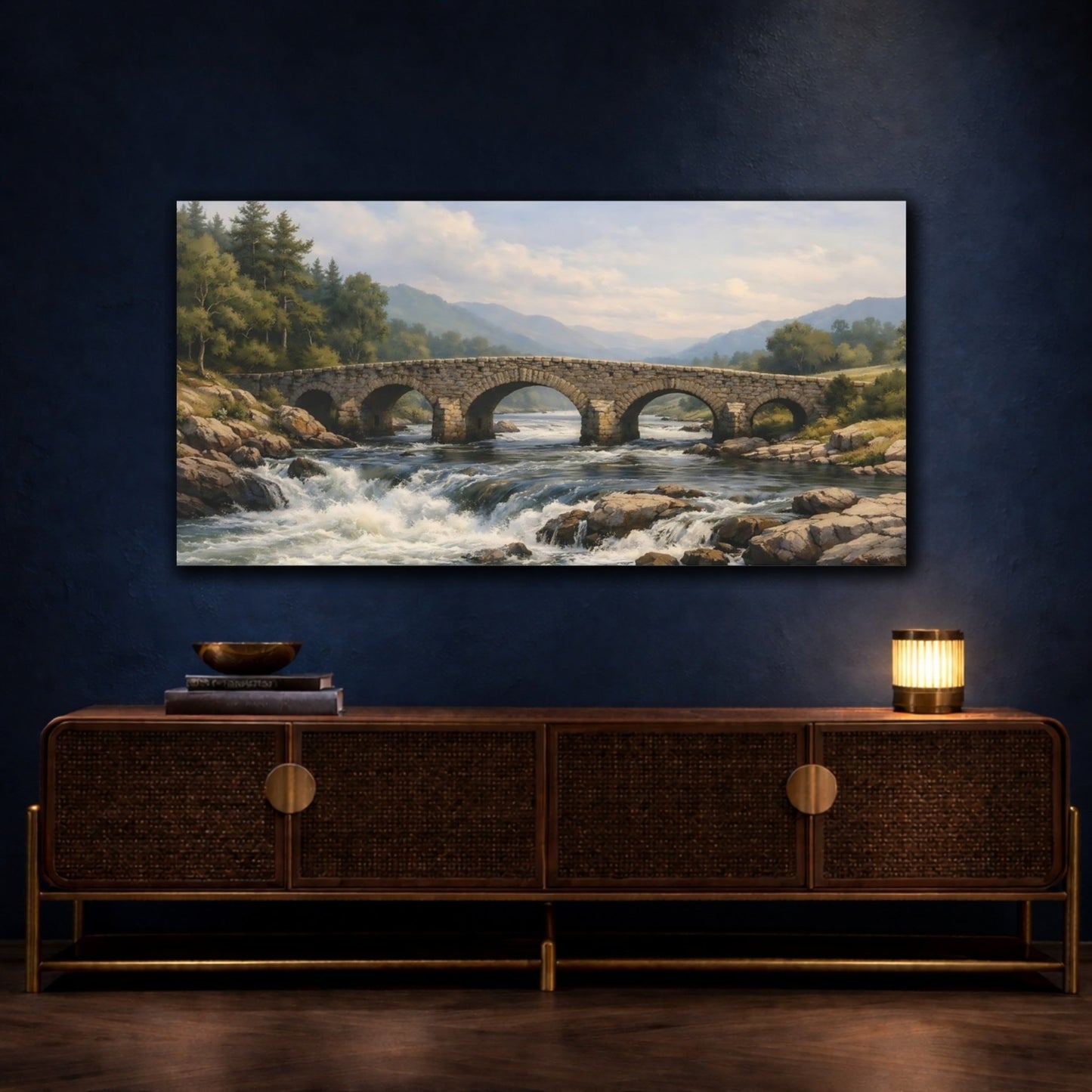 Nature Stone Bridge River - Canvas Wall Art Print - YesArtYes