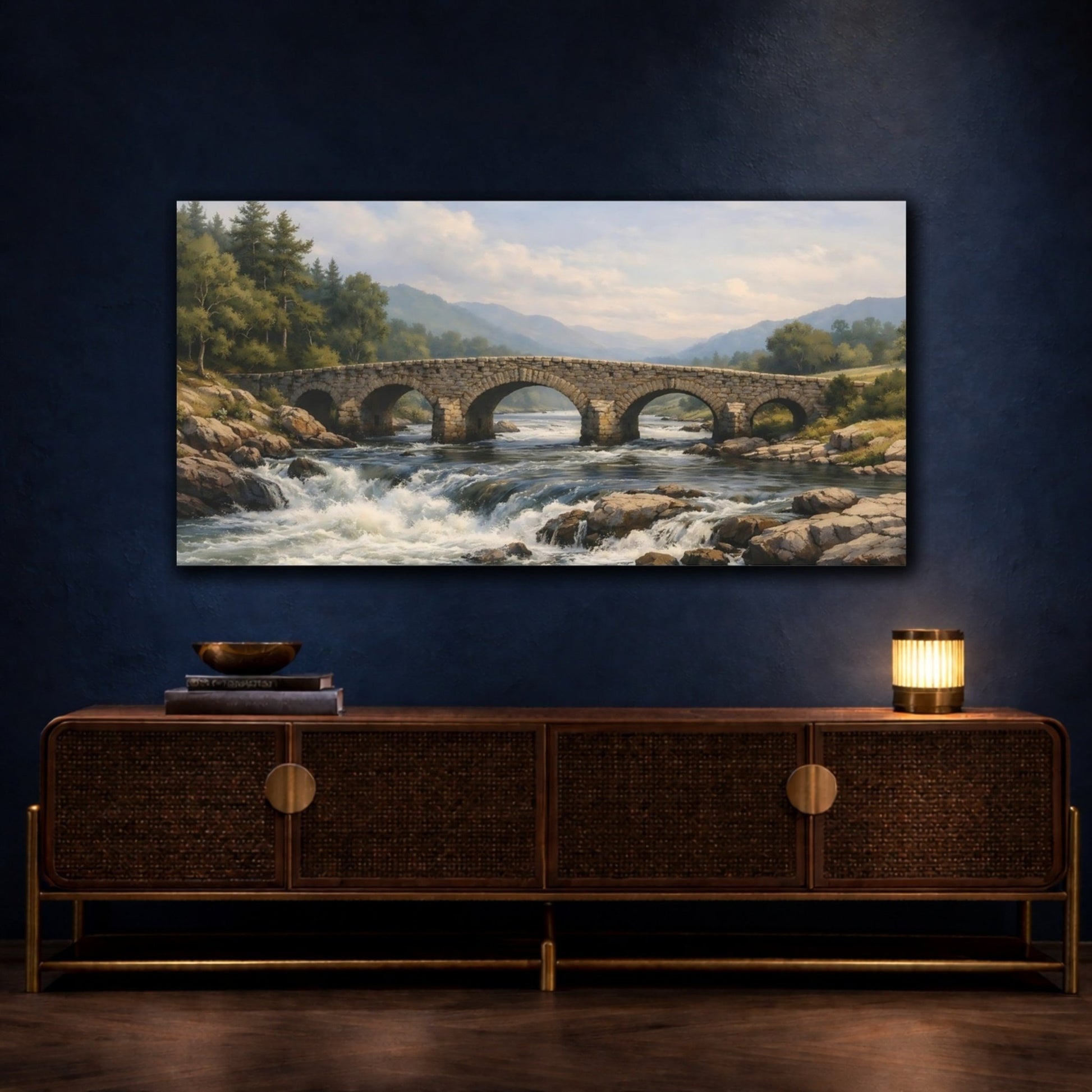 Nature Stone Bridge River - Canvas Wall Art Print - YesArtYes