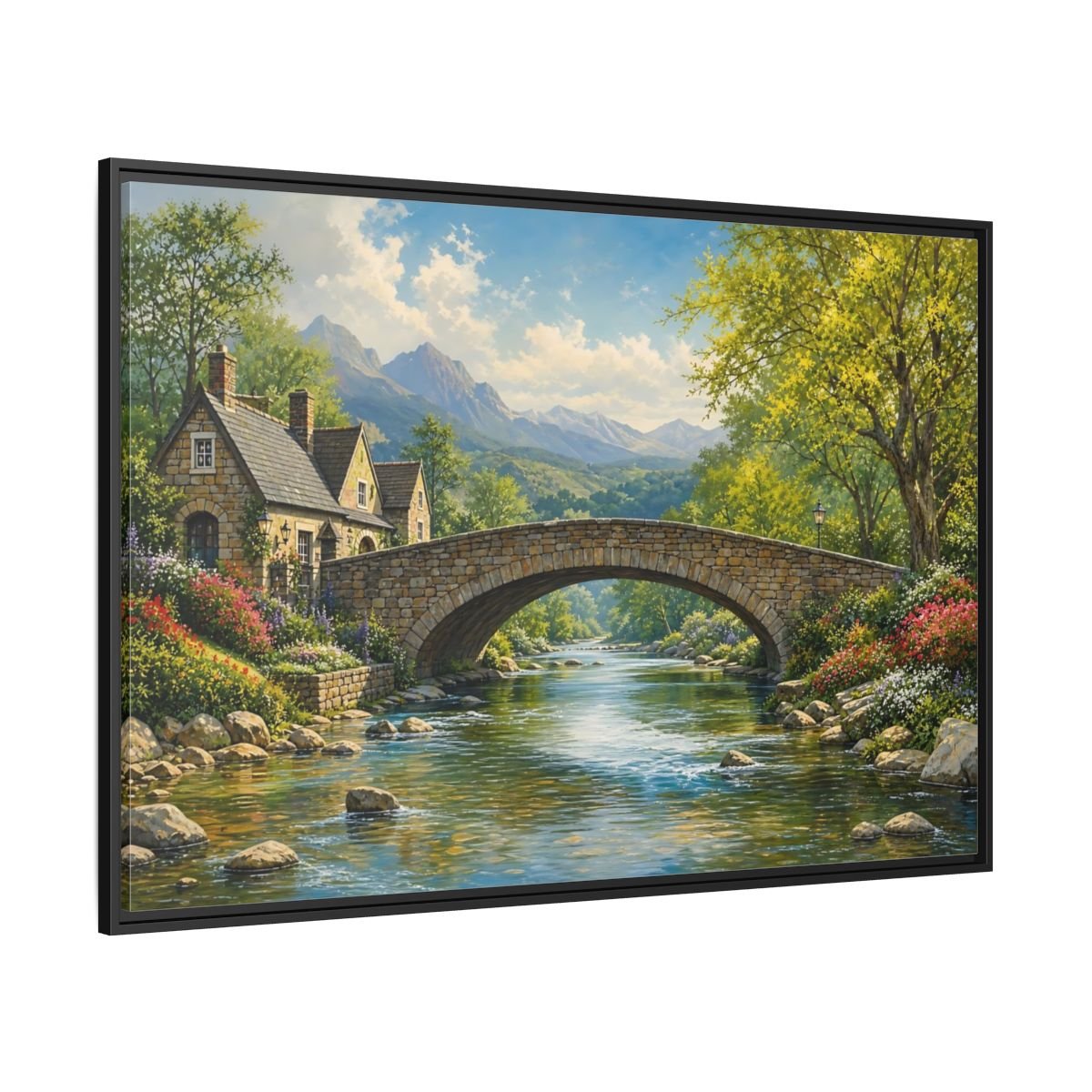 Nature Stone Bridge Scene Framed Canvas Wall Art Print – Living Room Decor, Above Fireplace - YesArtYes