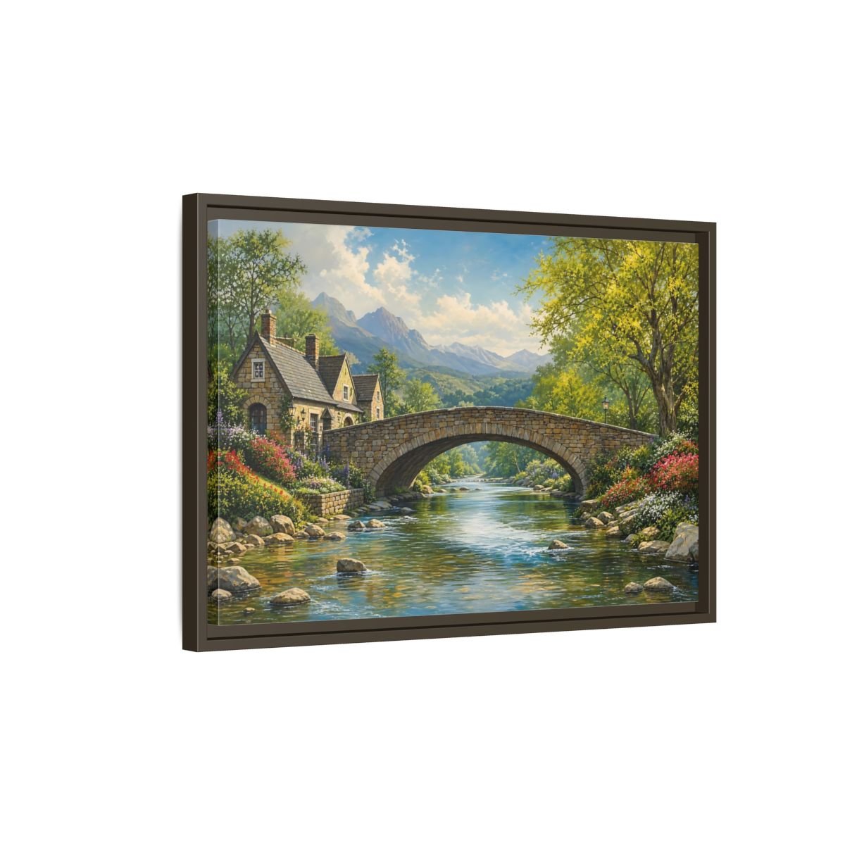 Nature Stone Bridge Scene Framed Canvas Wall Art Print – Living Room Decor, Above Fireplace - YesArtYes