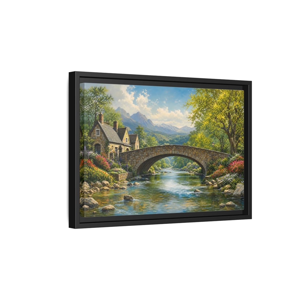 Nature Stone Bridge Scene Framed Canvas Wall Art Print – Living Room Decor, Above Fireplace - YesArtYes