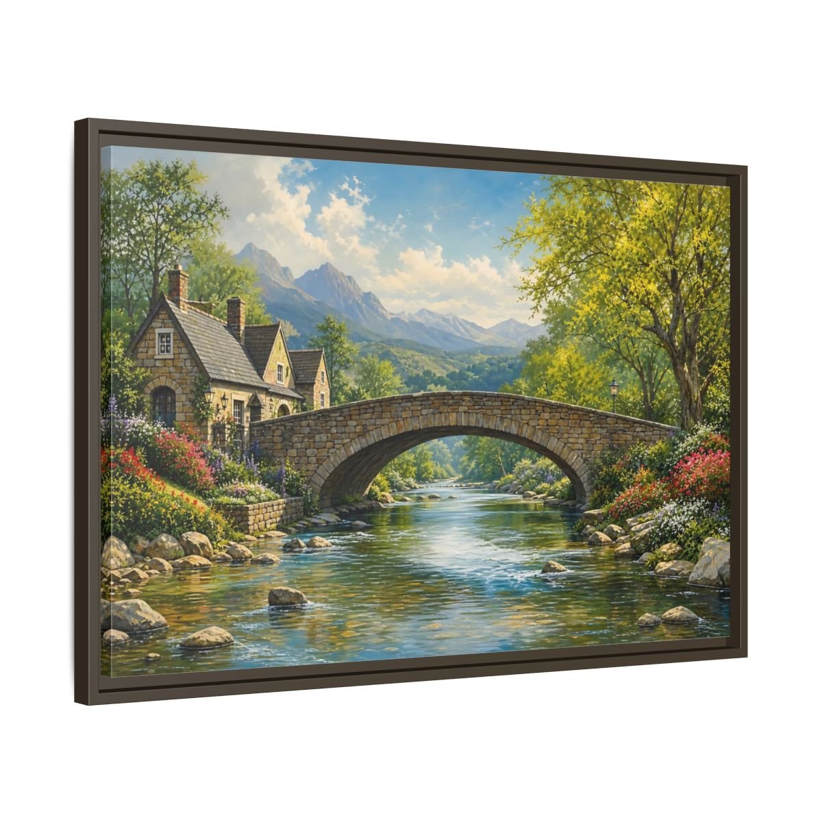 Nature Stone Bridge Scene Framed Canvas Wall Art Print – Living Room Decor, Above Fireplace - YesArtYes