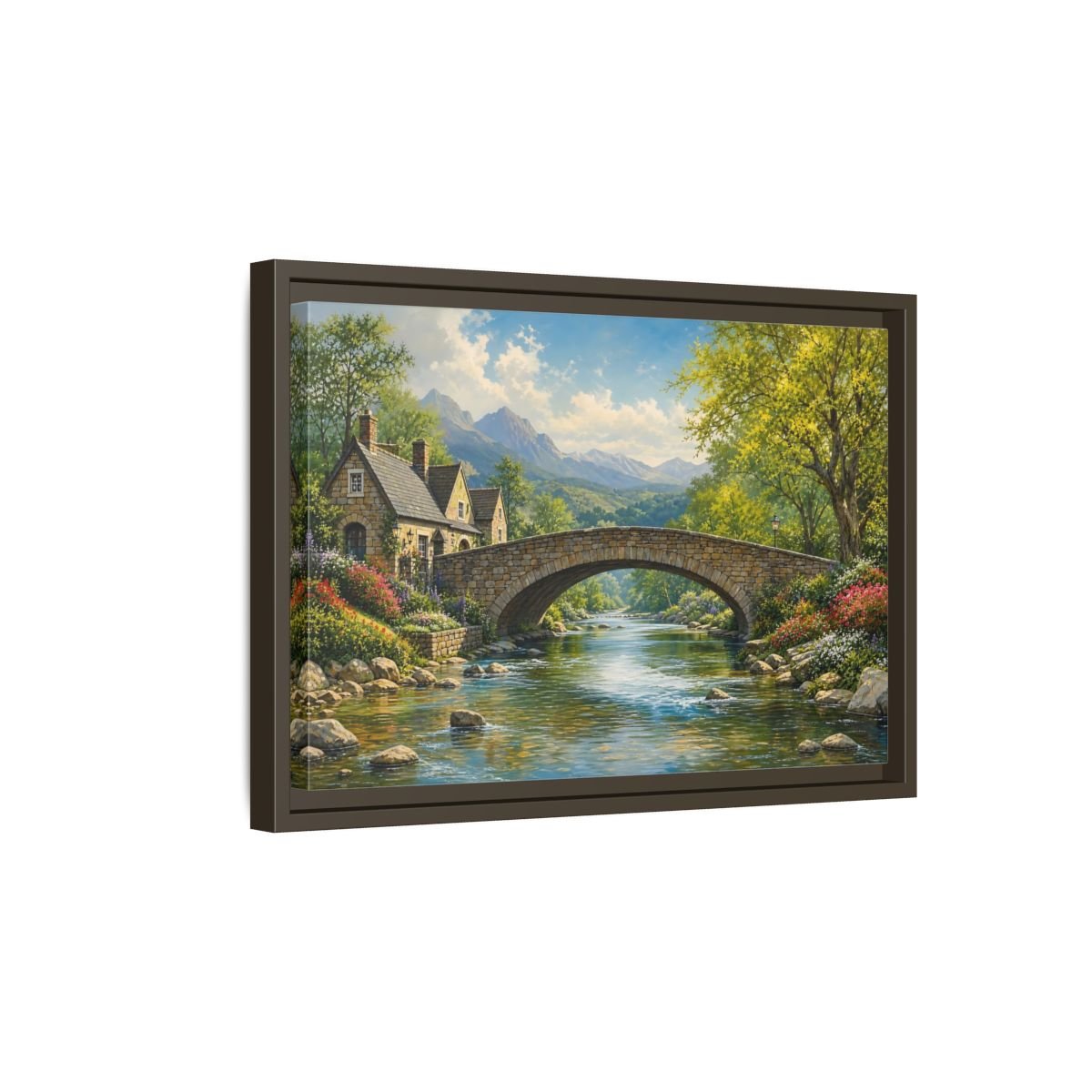 Nature Stone Bridge Scene Framed Canvas Wall Art Print – Living Room Decor, Above Fireplace - YesArtYes