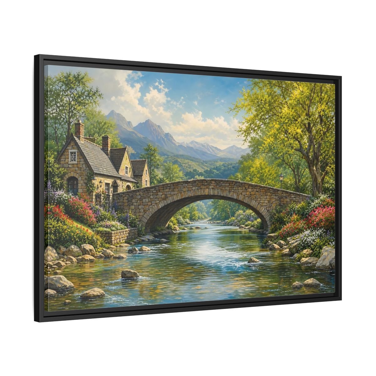 Nature Stone Bridge Scene Framed Canvas Wall Art Print – Living Room Decor, Above Fireplace - YesArtYes