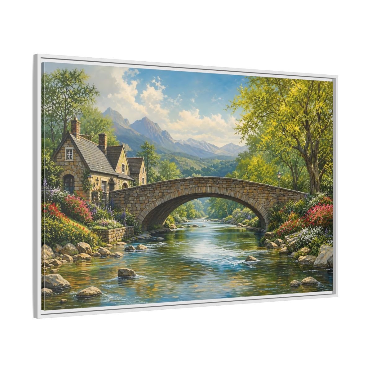 Nature Stone Bridge Scene Framed Canvas Wall Art Print – Living Room Decor, Above Fireplace - YesArtYes