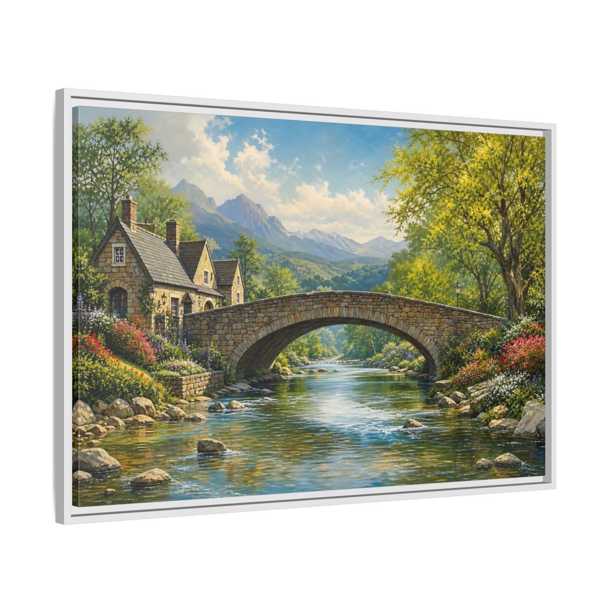 Nature Stone Bridge Scene Framed Canvas Wall Art Print – Living Room Decor, Above Fireplace - YesArtYes