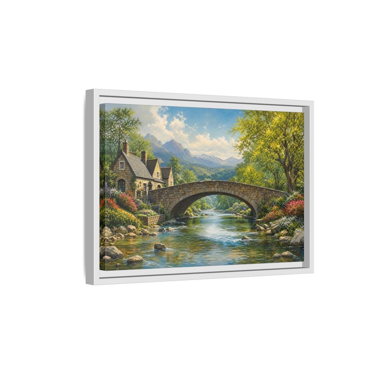 Nature Stone Bridge Scene Framed Canvas Wall Art Print – Living Room Decor, Above Fireplace - YesArtYes