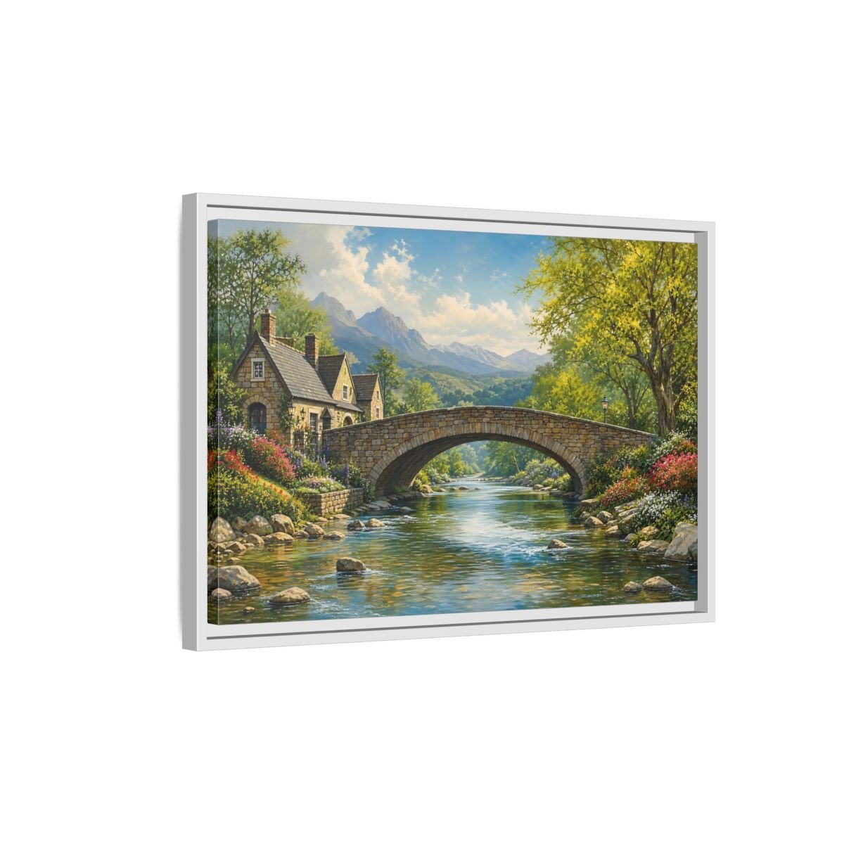 Nature Stone Bridge Scene Framed Canvas Wall Art Print – Living Room Decor, Above Fireplace - YesArtYes