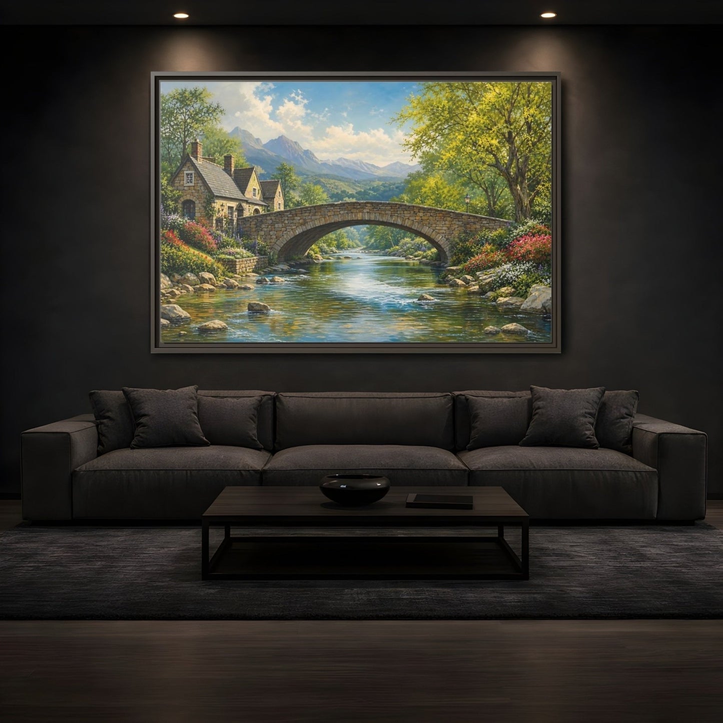 Nature Stone Bridge Scene Framed Canvas Wall Art Print – Living Room Decor, Above Fireplace - YesArtYes