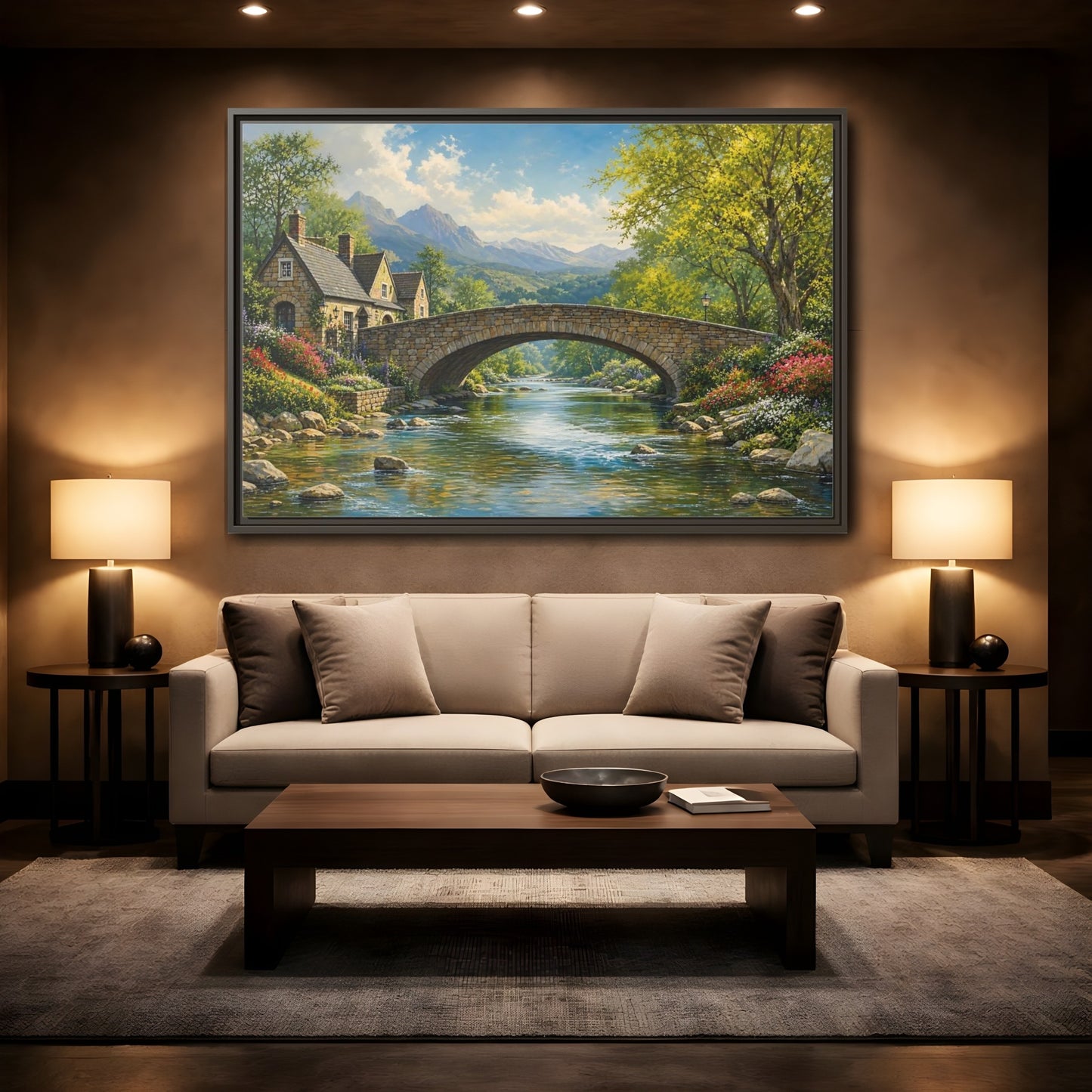 Mockup 2. Nature Stone Bridge Stone Bridge Scene shown as stretched canvas wall art