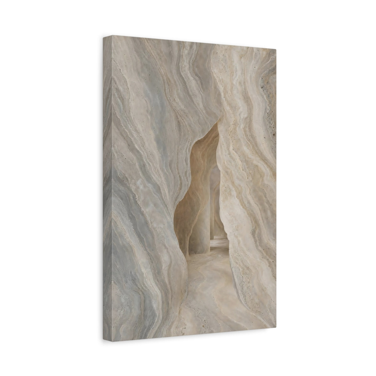 Side Mockup 4. Nature Stone Cave Beige Grey shown as stretched canvas wall art