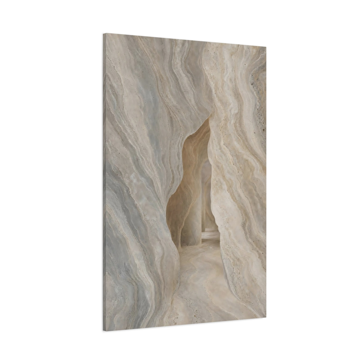 Side Mockup 1. Nature Stone Cave Beige Grey shown as stretched canvas wall art