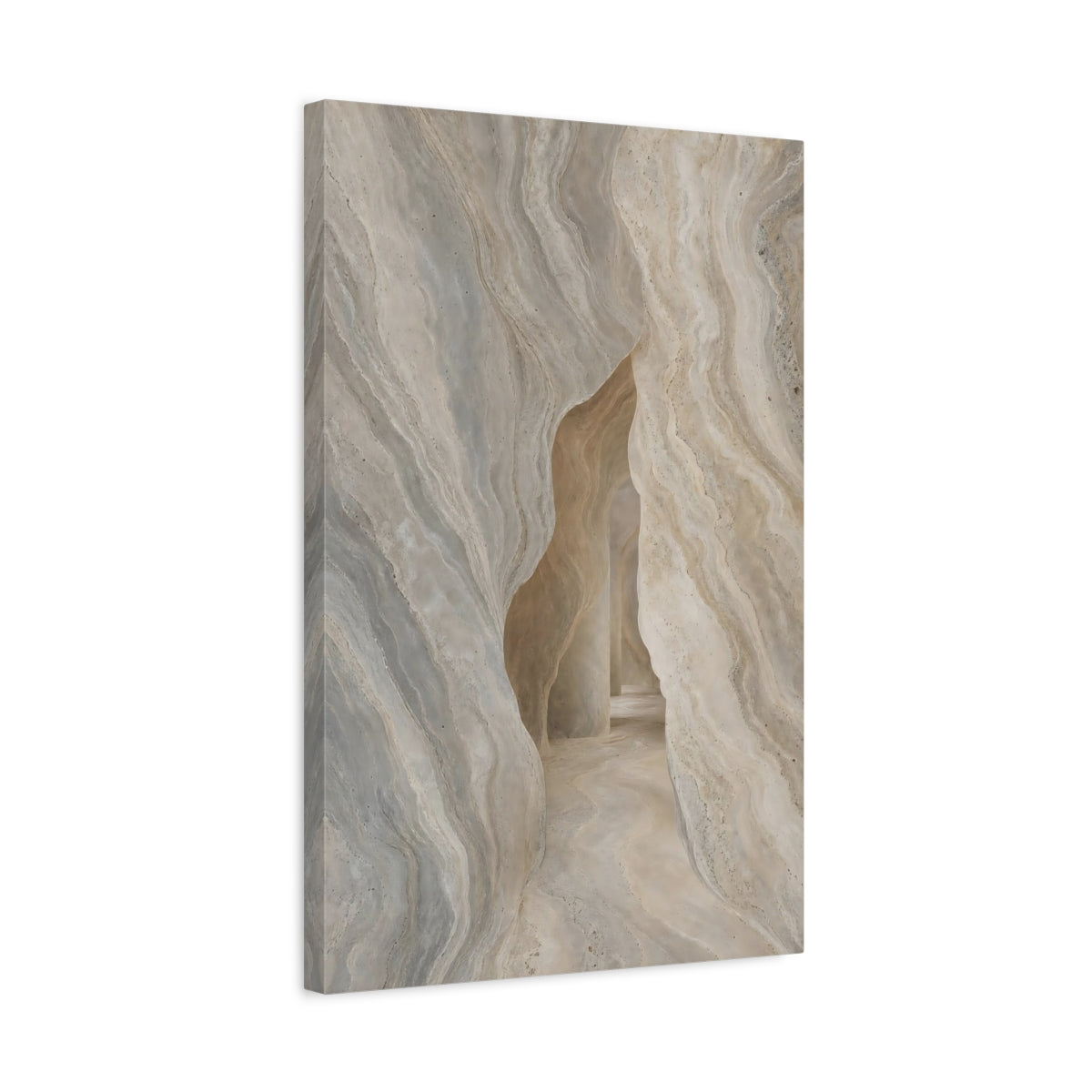Side Mockup 3. Nature Stone Cave Beige Grey shown as stretched canvas wall art