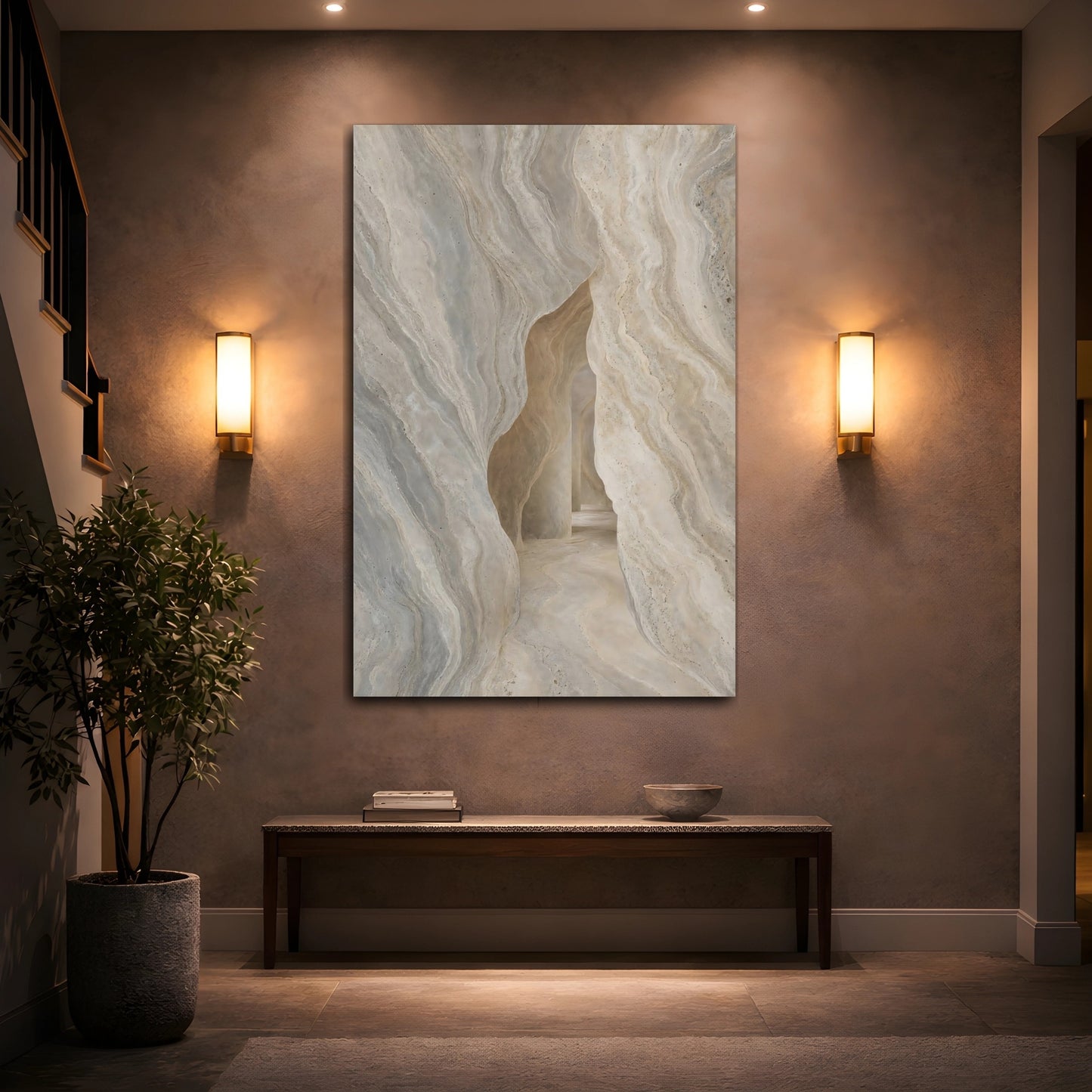 Mockup 2. Nature Stone Cave Beige Grey shown as stretched canvas wall art