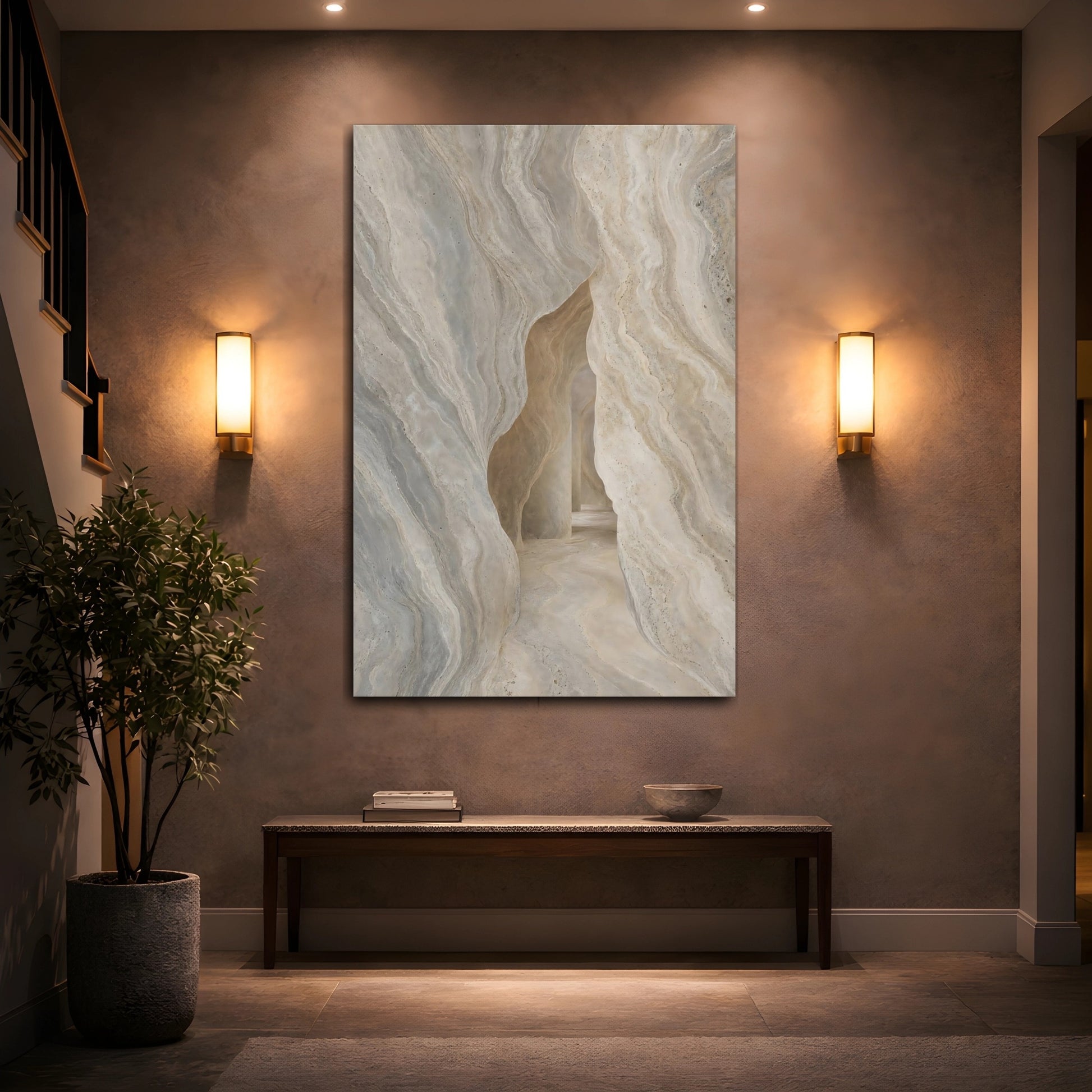 Mockup 2. Nature Stone Cave Beige Grey shown as stretched canvas wall art