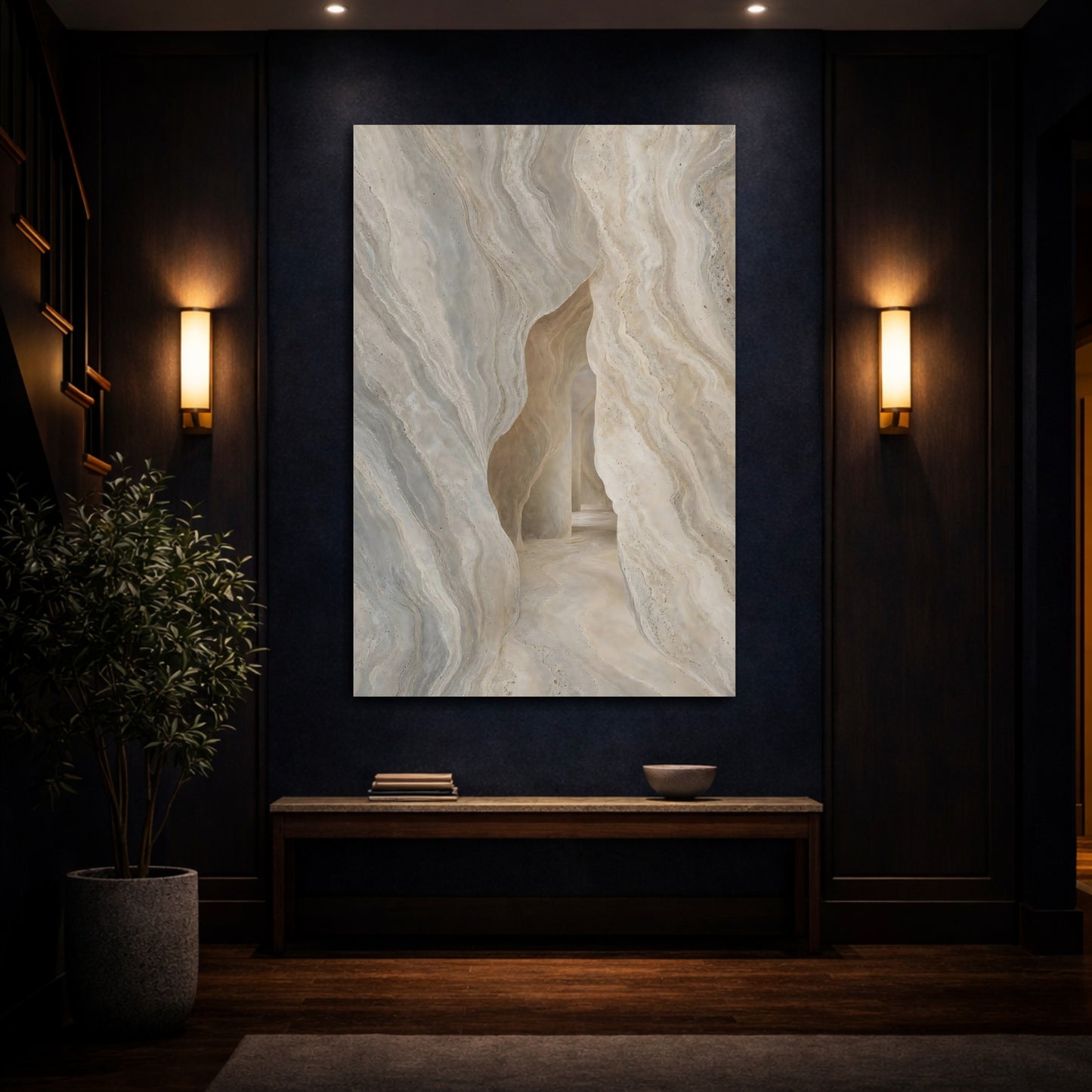 Mockup 4. Nature Stone Cave Beige Grey shown as stretched canvas wall art