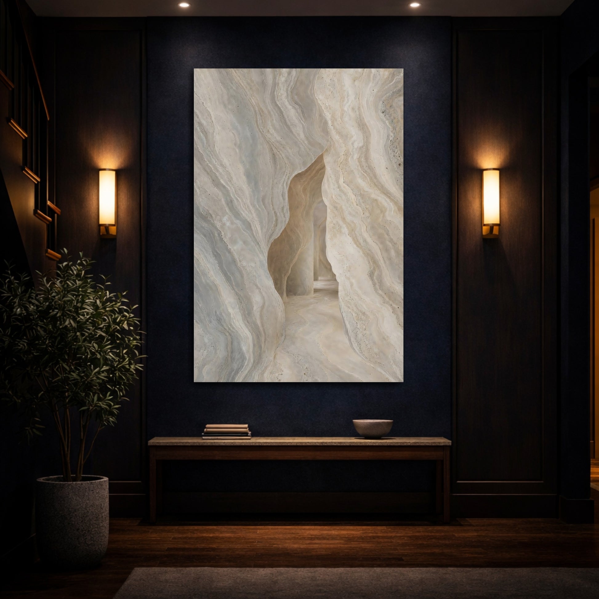 Mockup 4. Nature Stone Cave Beige Grey shown as stretched canvas wall art