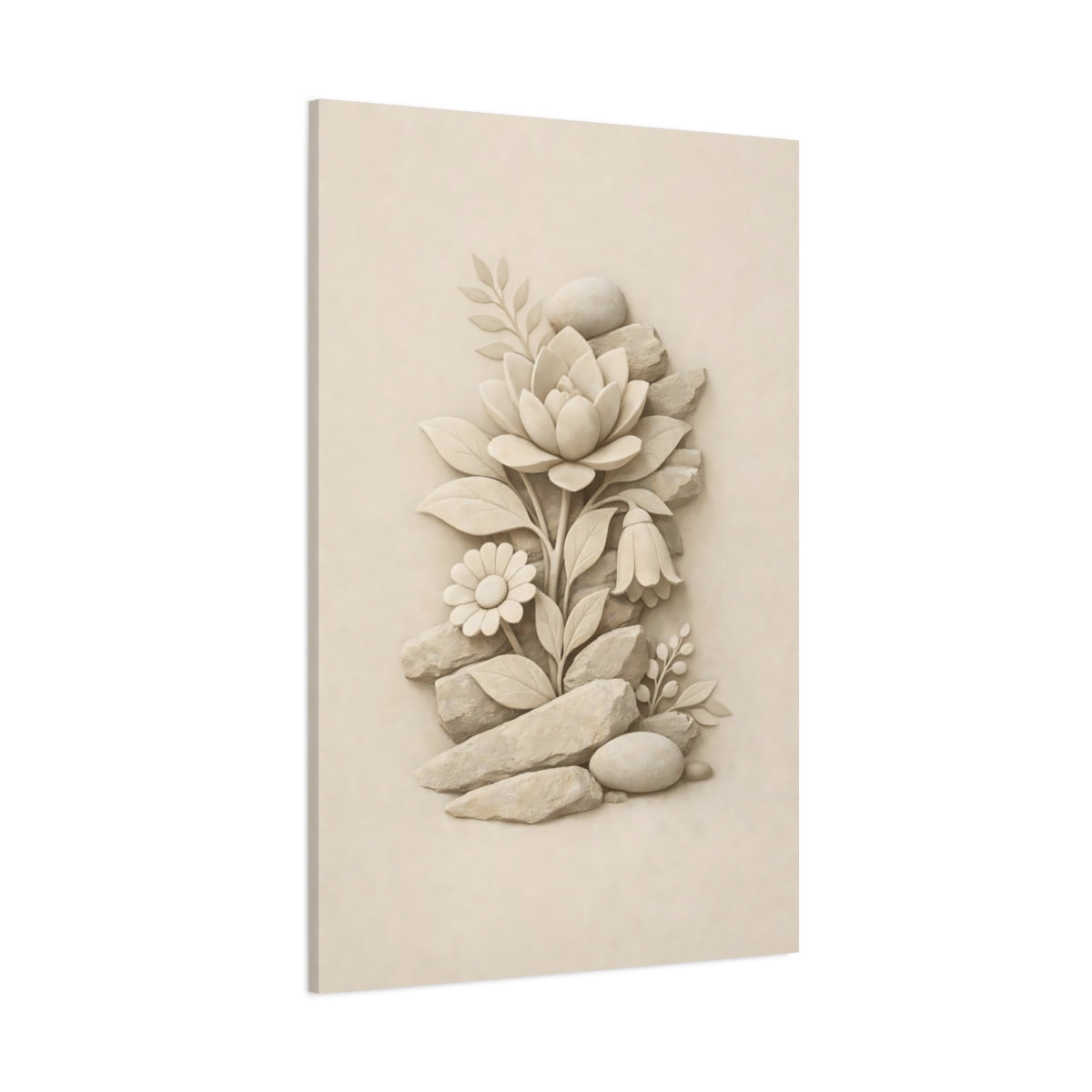 Nature Stone Floral Cream Stone Flowers shown as stretched canvas wall art