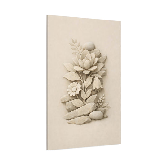 Nature Stone Floral Cream Stone Flowers shown as stretched canvas wall art