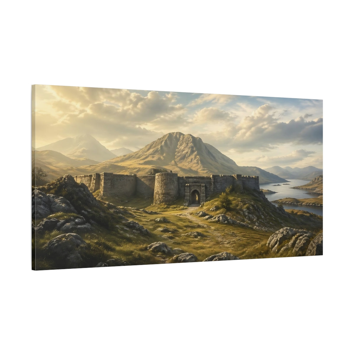 Side Mockup 2. Nature Stone Fortress Mountain Fortress shown as stretched canvas wall art