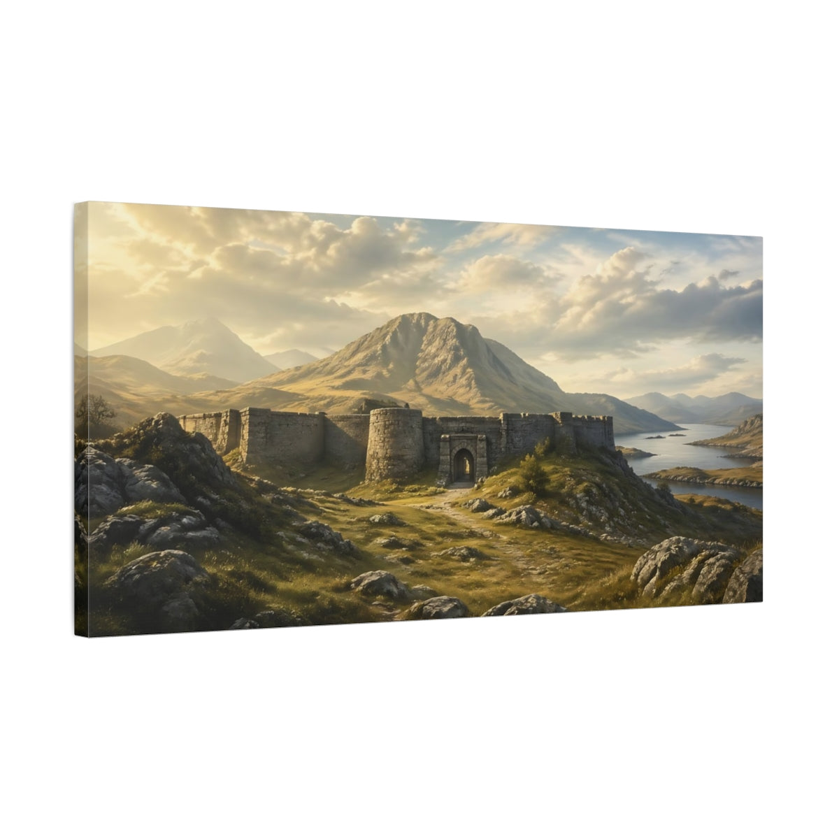 Side Mockup 1. Nature Stone Fortress Mountain Fortress shown as stretched canvas wall art