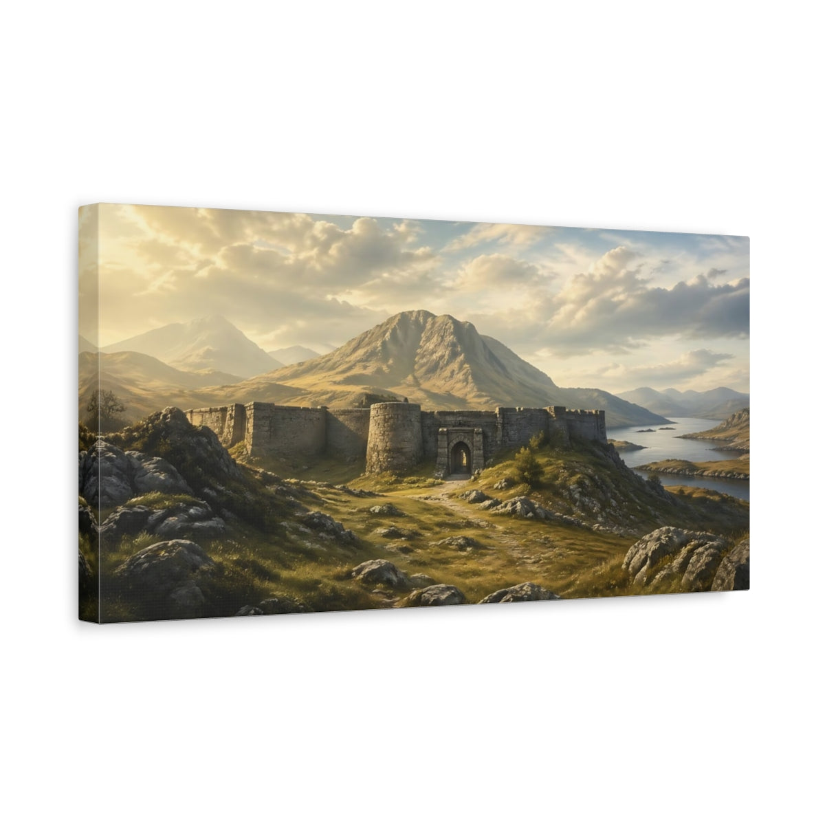 Side Mockup 3. Nature Stone Fortress Mountain Fortress shown as stretched canvas wall art