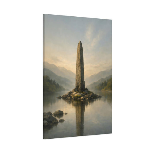 Main Mockup. Nature Stone Monolith Misty Green Grey shown as stretched canvas wall art