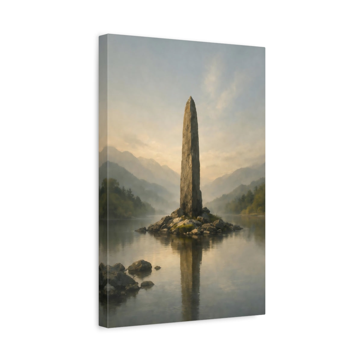 Side Mockup 4. Nature Stone Monolith Misty Green Grey shown as stretched canvas wall art