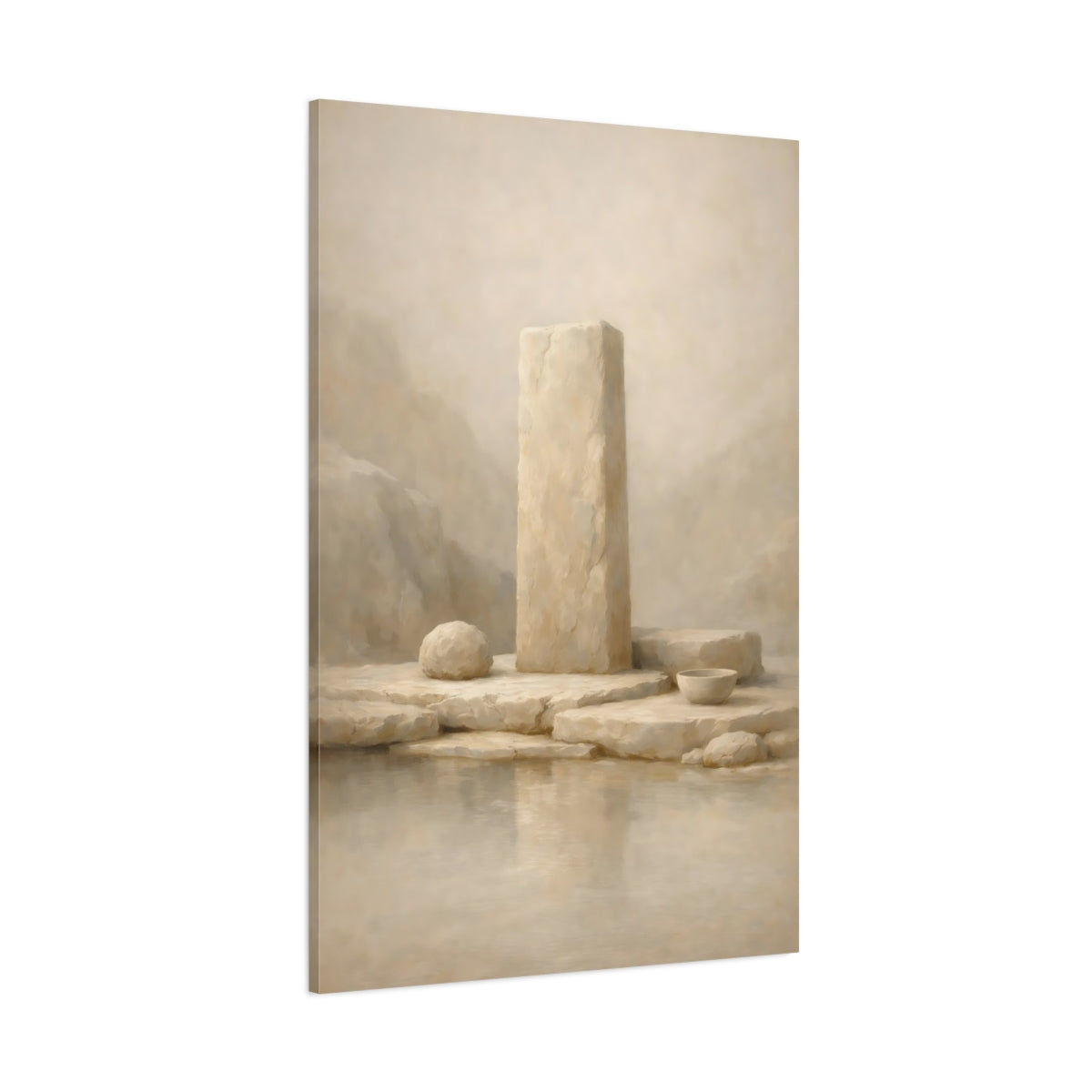 Main Mockup. Nature Stone Monument Beige Monolith shown as stretched canvas wall art