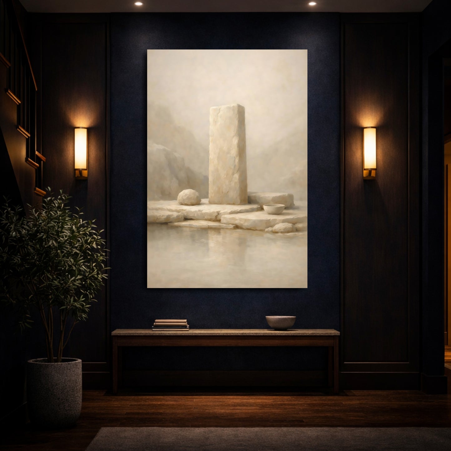 Mockup 3. Nature Stone Monument Beige Monolith shown as stretched canvas wall art