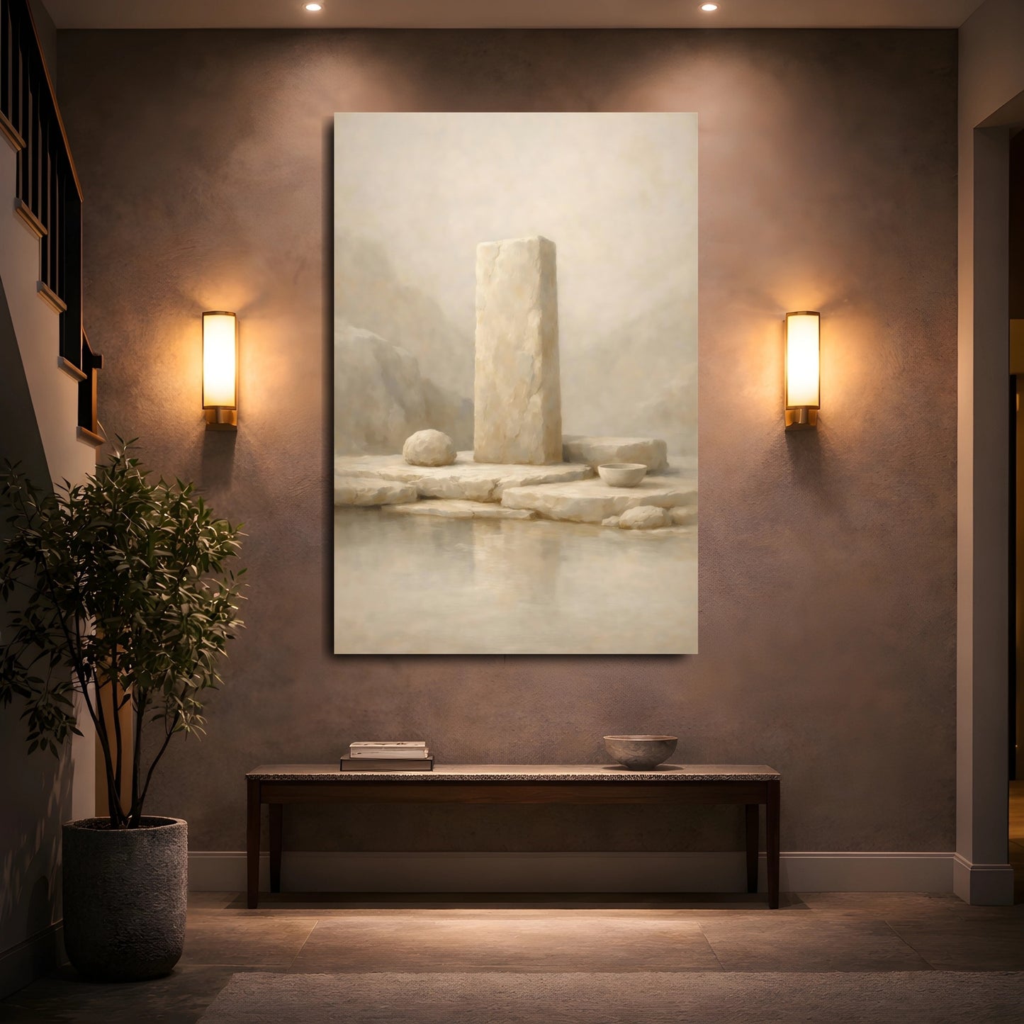 Mockup 4. Nature Stone Monument Beige Monolith shown as stretched canvas wall art