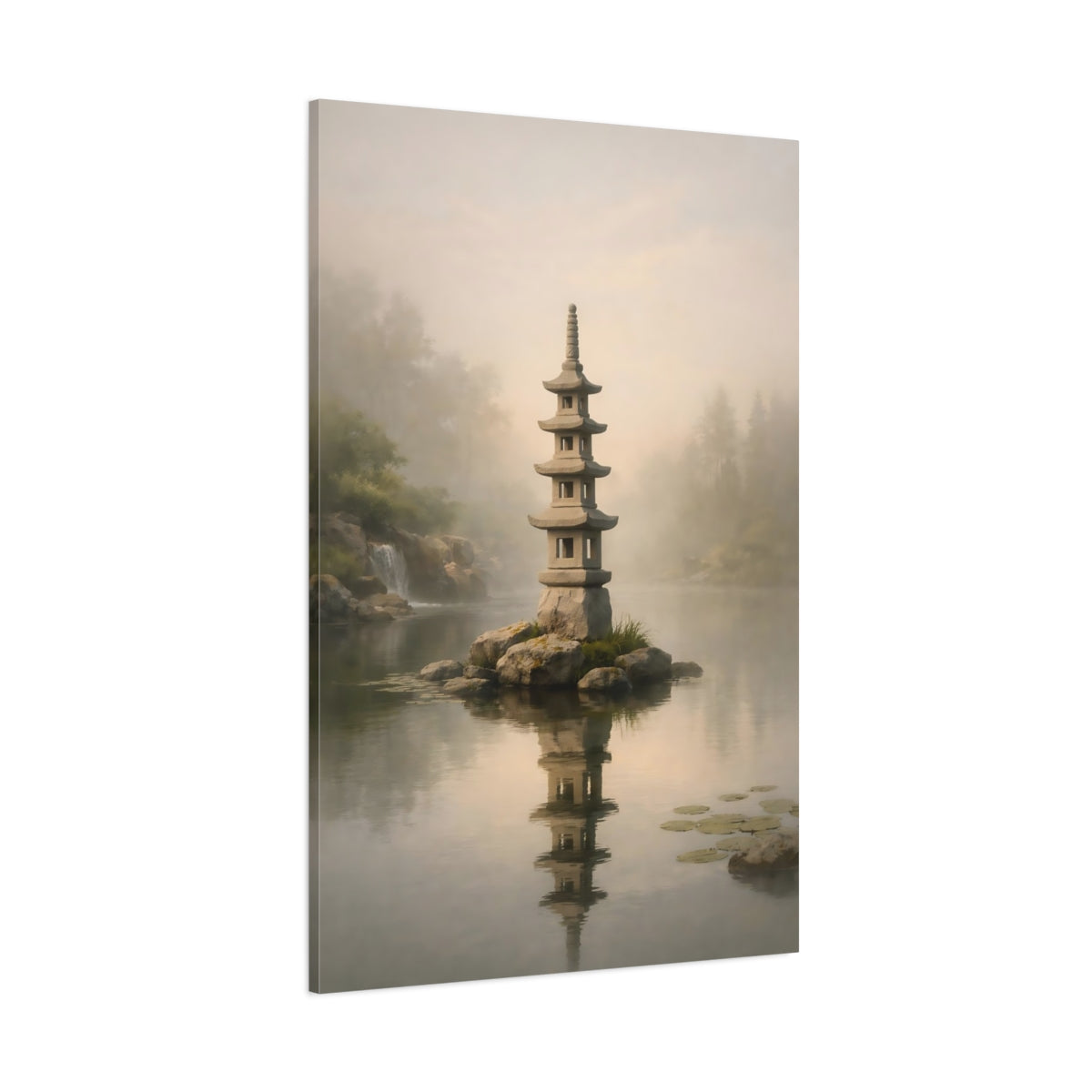 Main Mockup. Nature Stone Pagoda Misty Pagoda shown as stretched canvas wall art