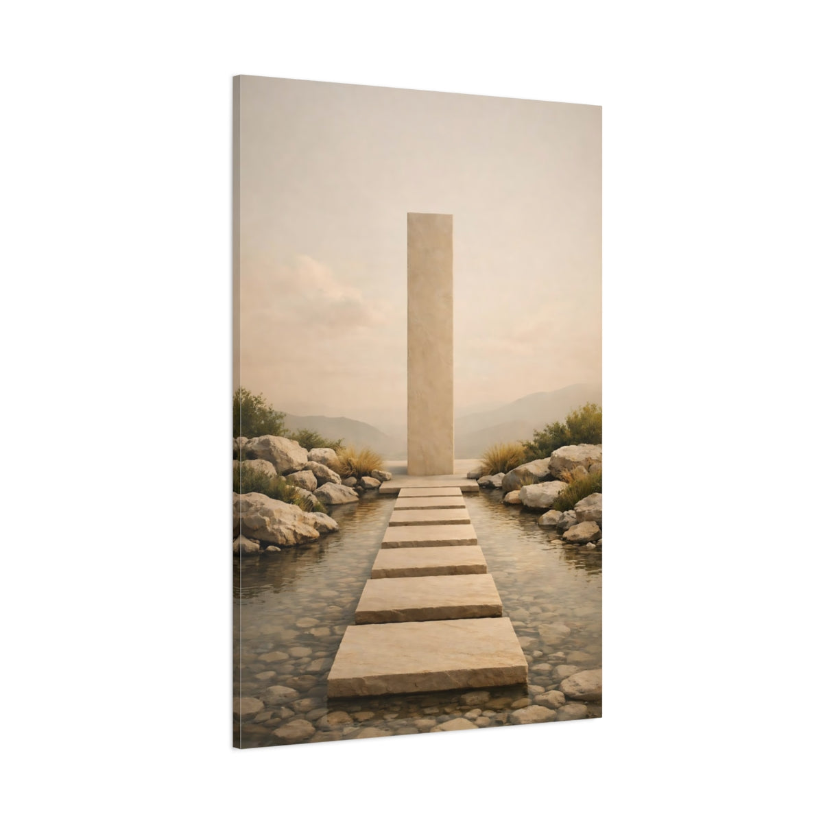 Nature Stone Path Beige Landscape shown as stretched canvas wall art