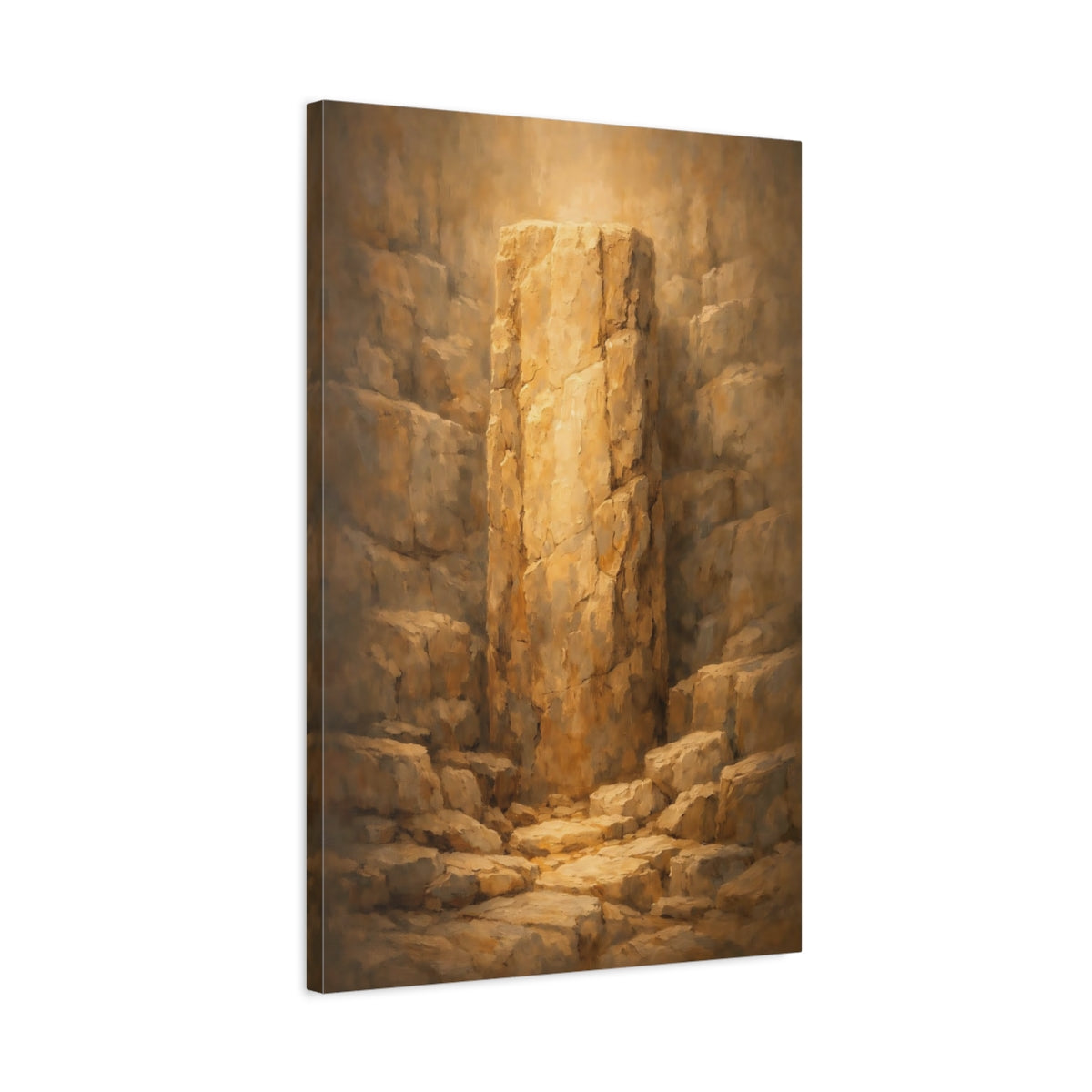 Side Mockup 2. Nature Stone Pillar Golden Brown Stone shown as stretched canvas wall art