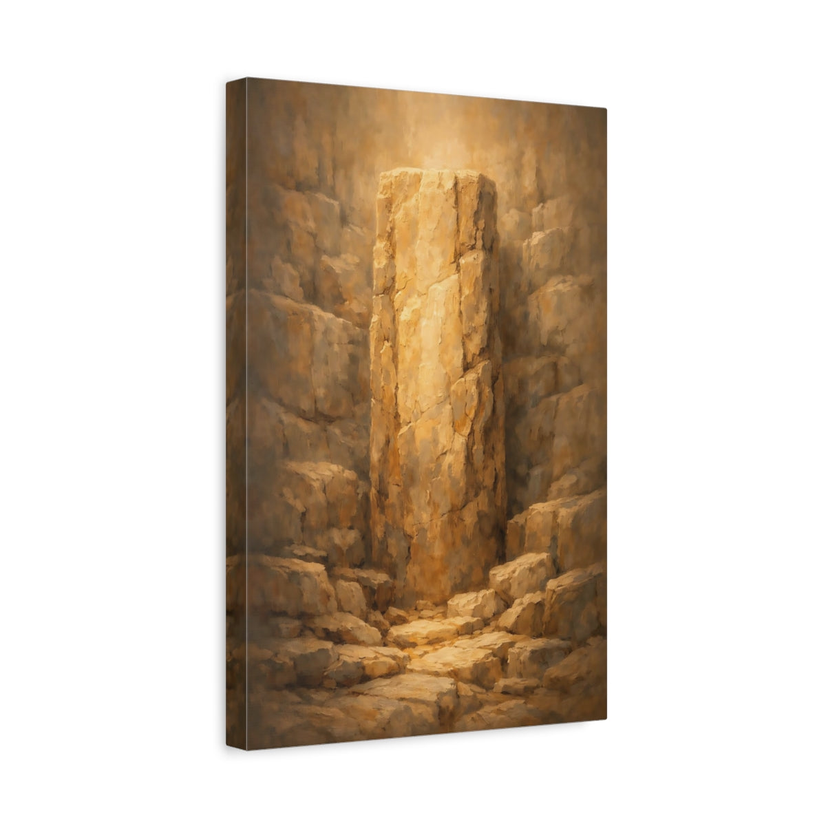 Side Mockup 4. Nature Stone Pillar Golden Brown Stone shown as stretched canvas wall art