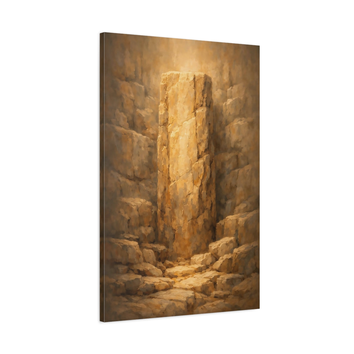 Side Mockup 1. Nature Stone Pillar Golden Brown Stone shown as stretched canvas wall art
