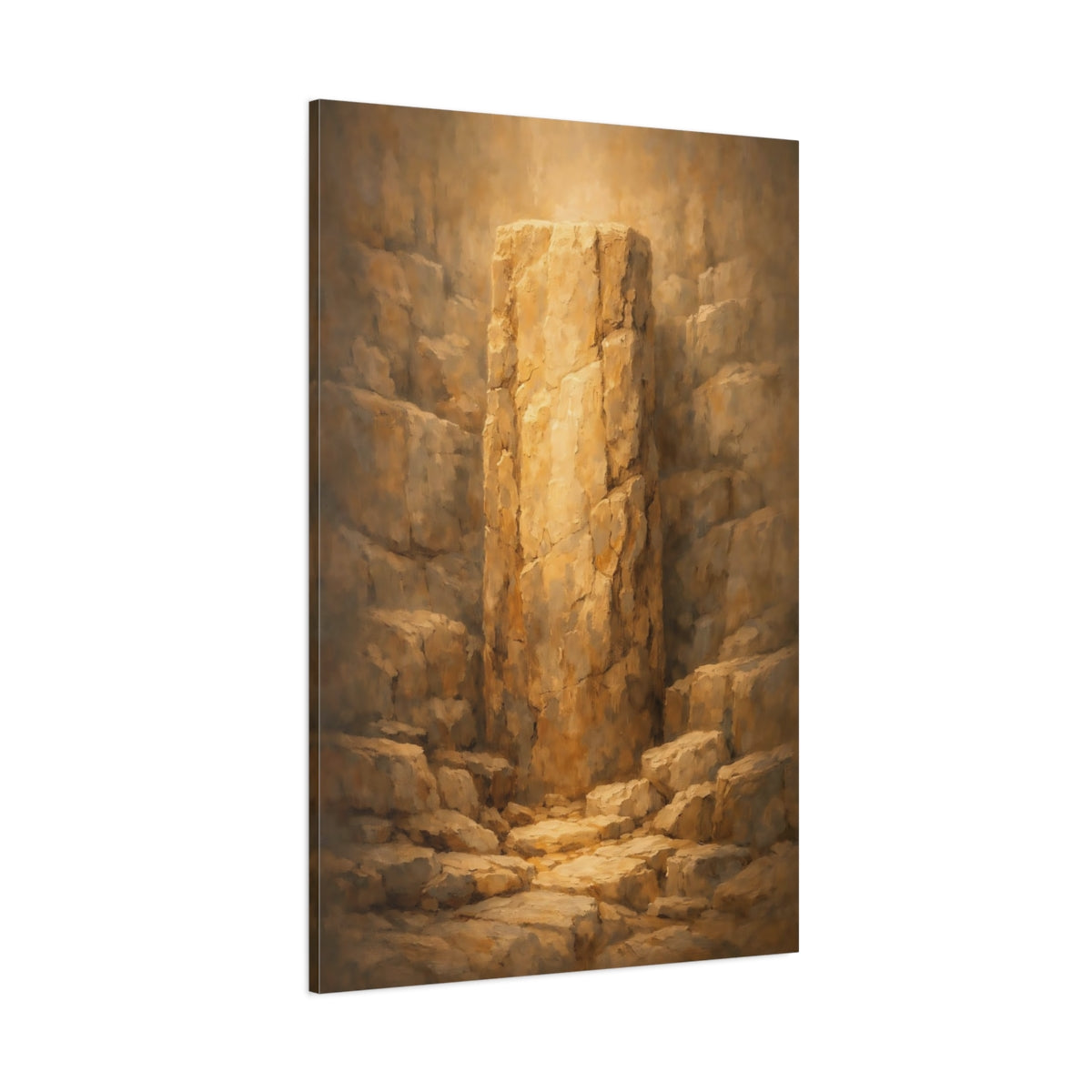 Main Mockup. Nature Stone Pillar Golden Brown Stone shown as stretched canvas wall art