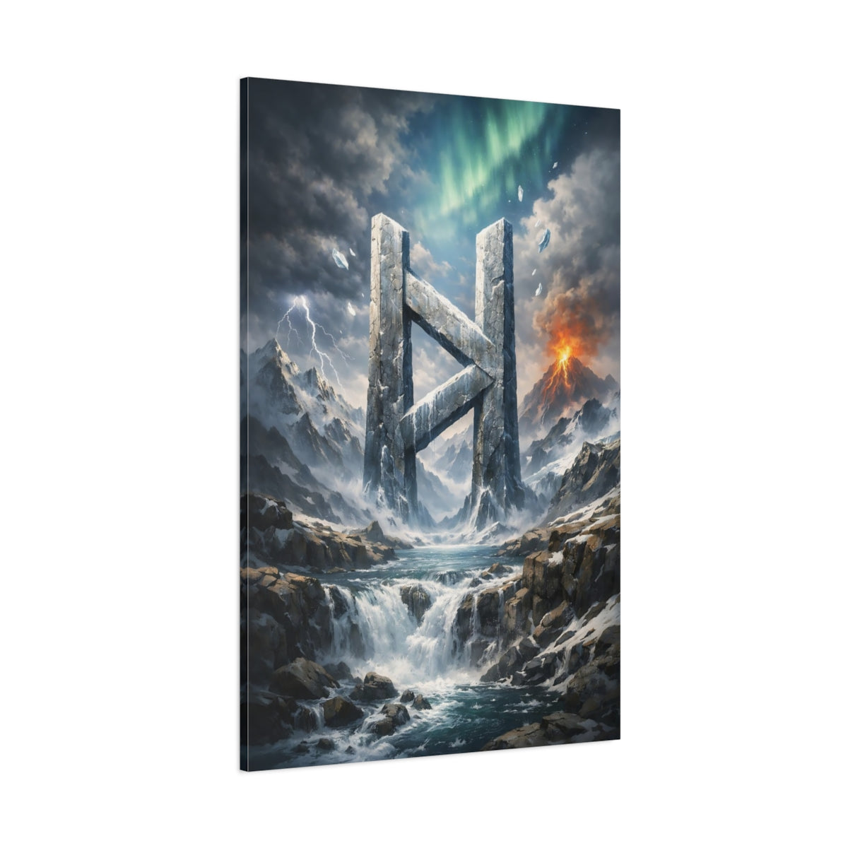 Main Mockup. Nature Stone Rune Dramatic Landscape shown as stretched canvas wall art