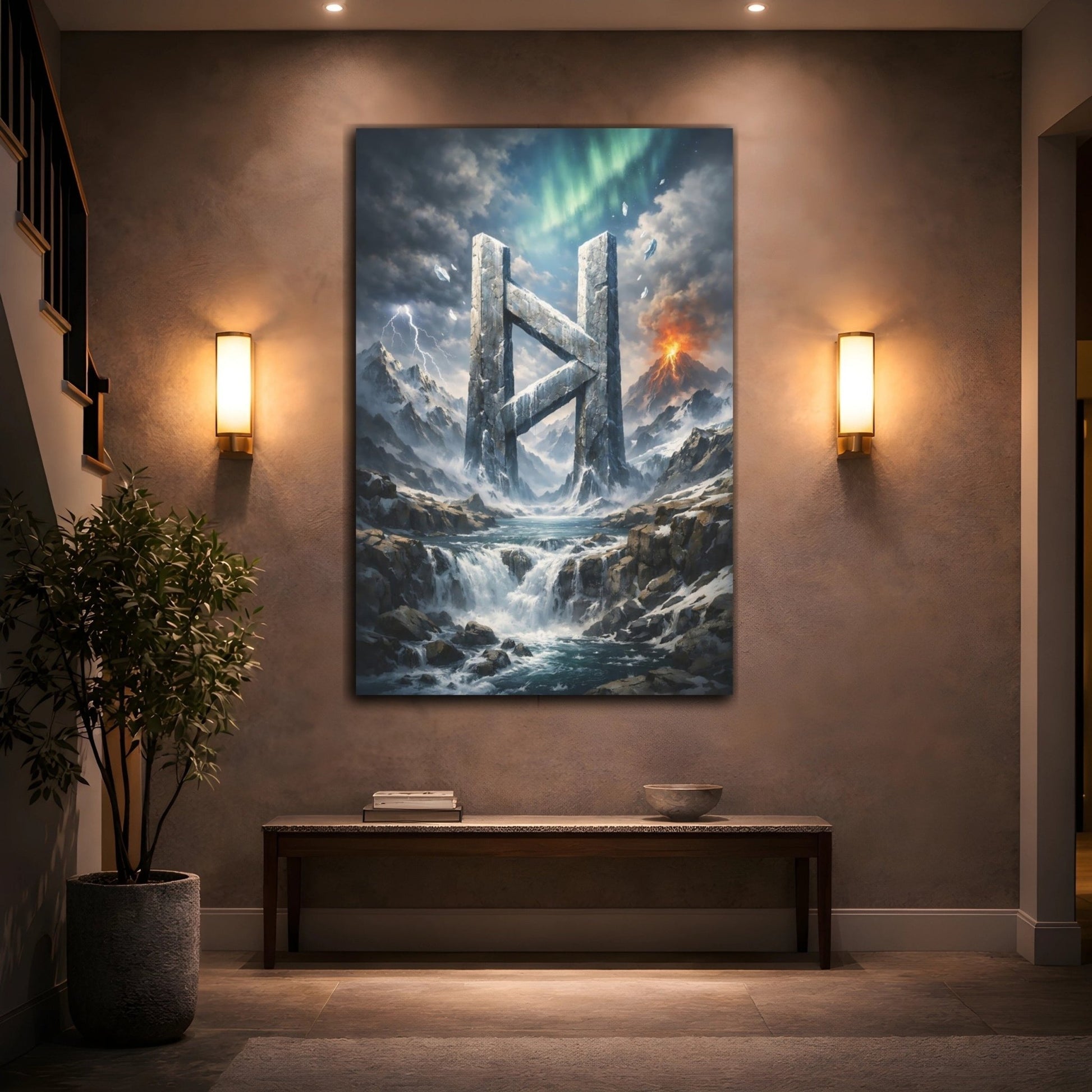 Nature Stone Rune Dramatic Landscape - Canvas Wall Art Print - YesArtYes