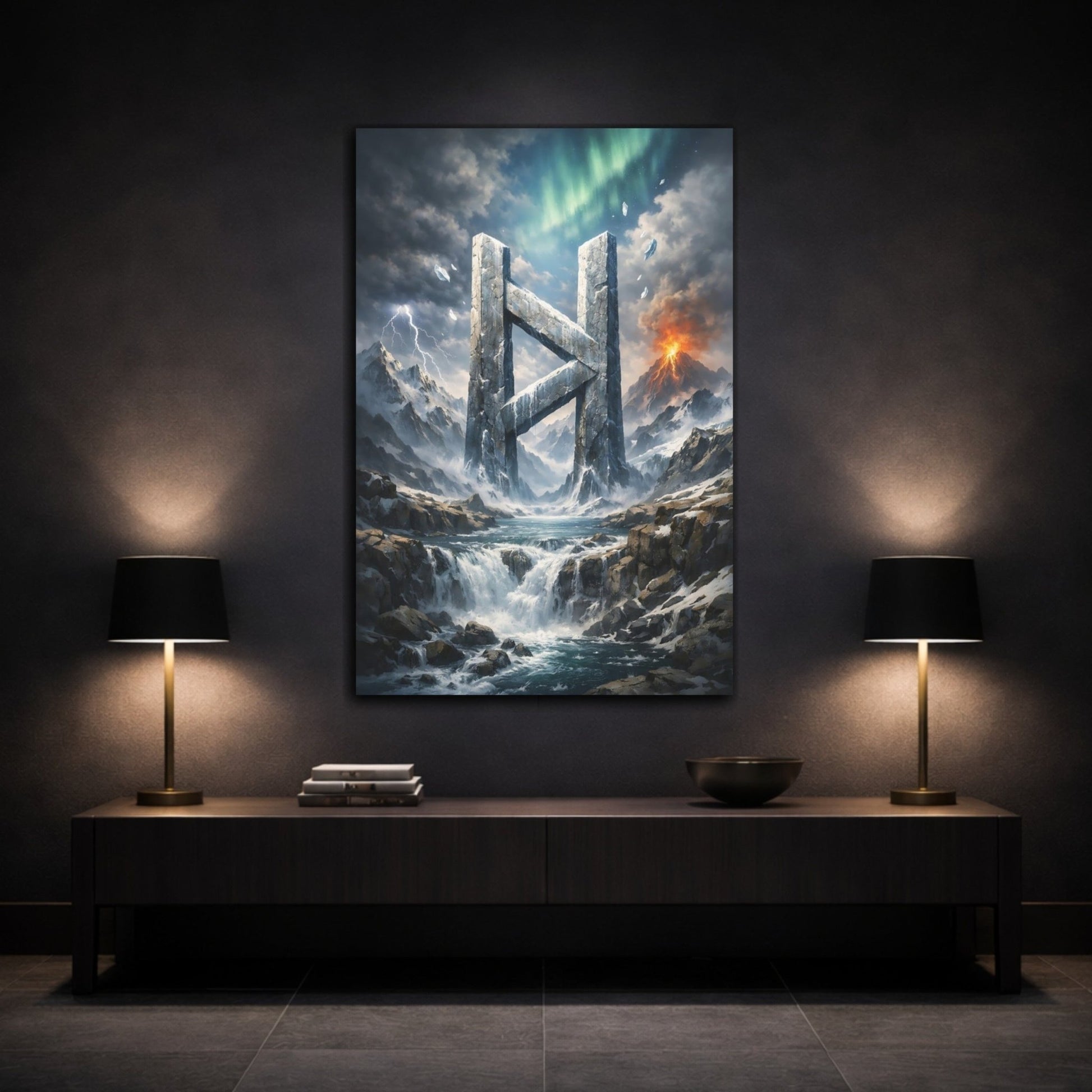 Nature Stone Rune Dramatic Landscape - Canvas Wall Art Print - YesArtYes