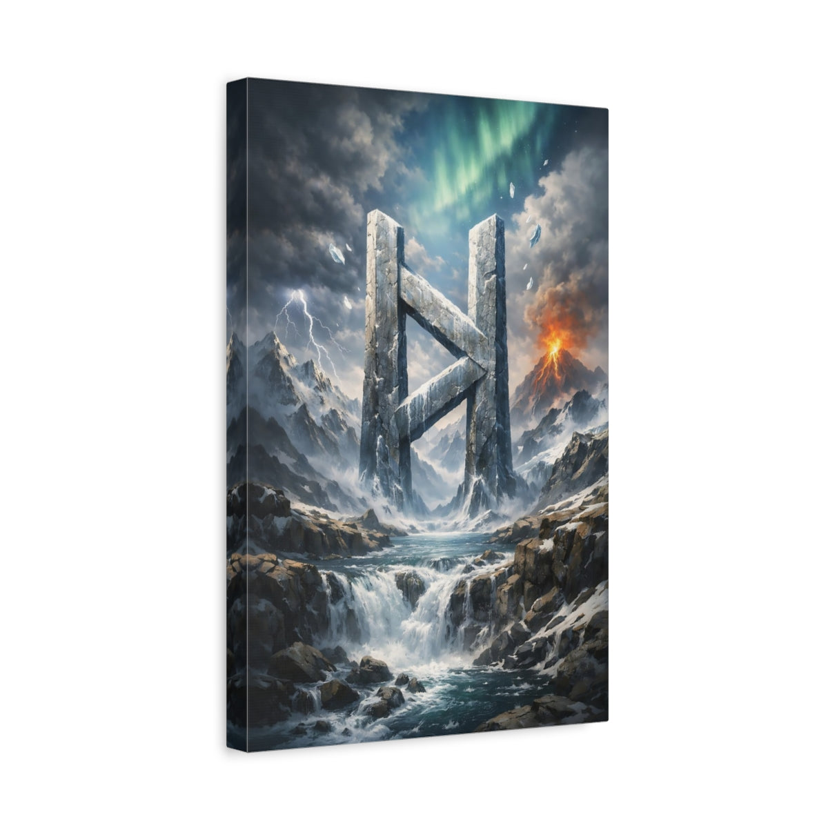 Side Mockup 4. Nature Stone Rune Dramatic Landscape shown as stretched canvas wall art