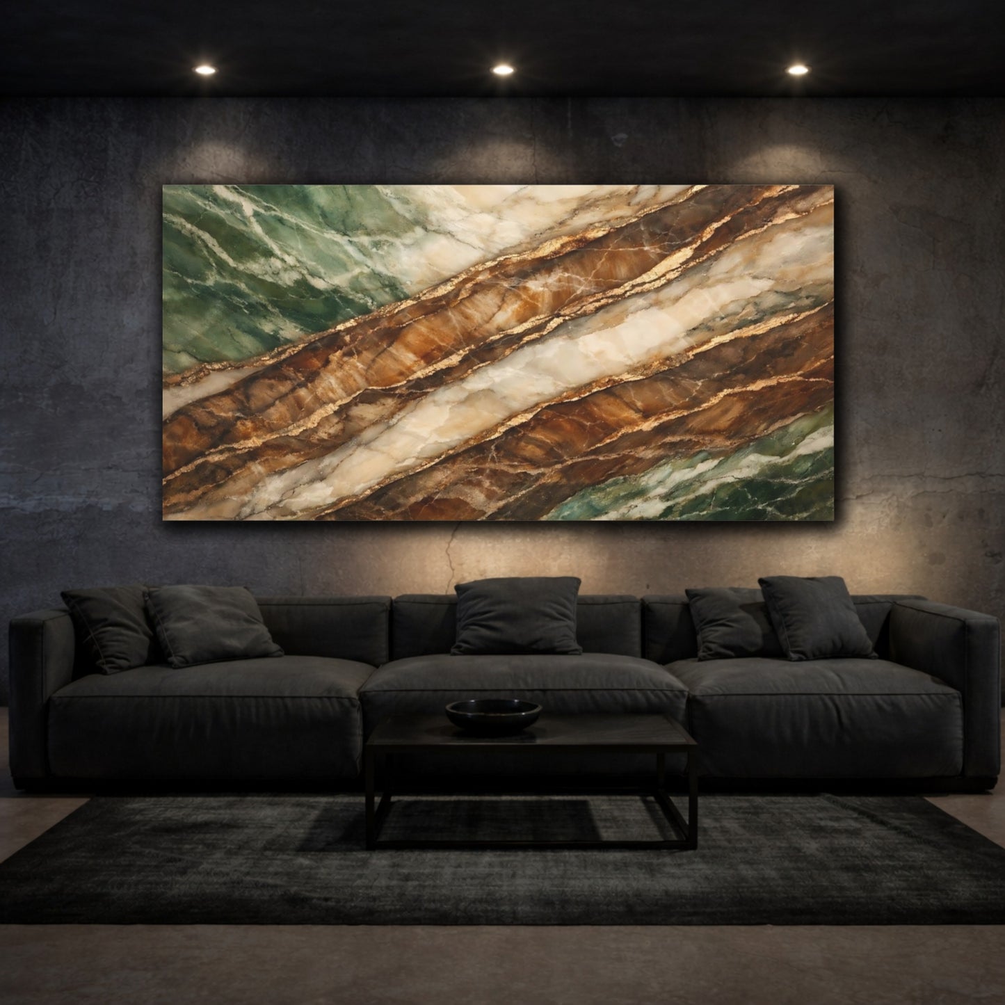 Mockup 2. Nature Stone Texture Green Brown Gold Stone shown as stretched canvas wall art