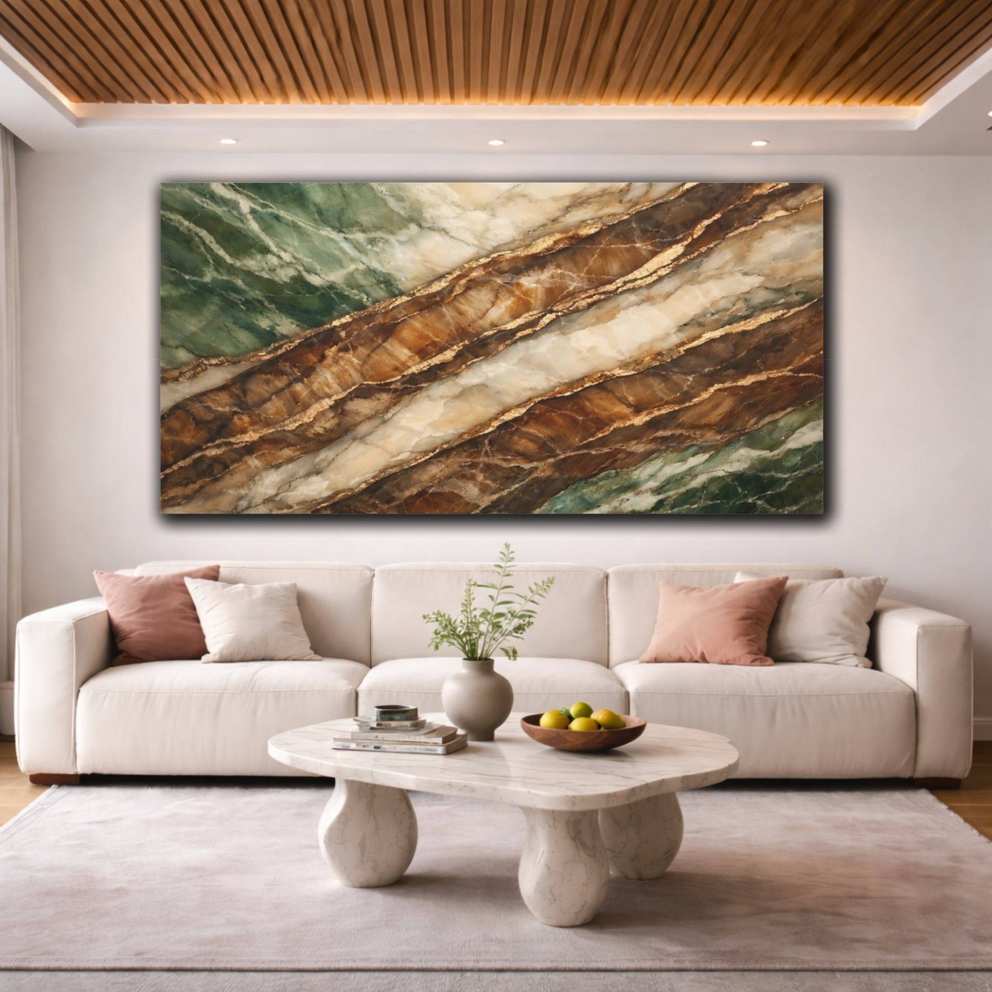 Mockup 3. Nature Stone Texture Green Brown Gold Stone shown as stretched canvas wall art