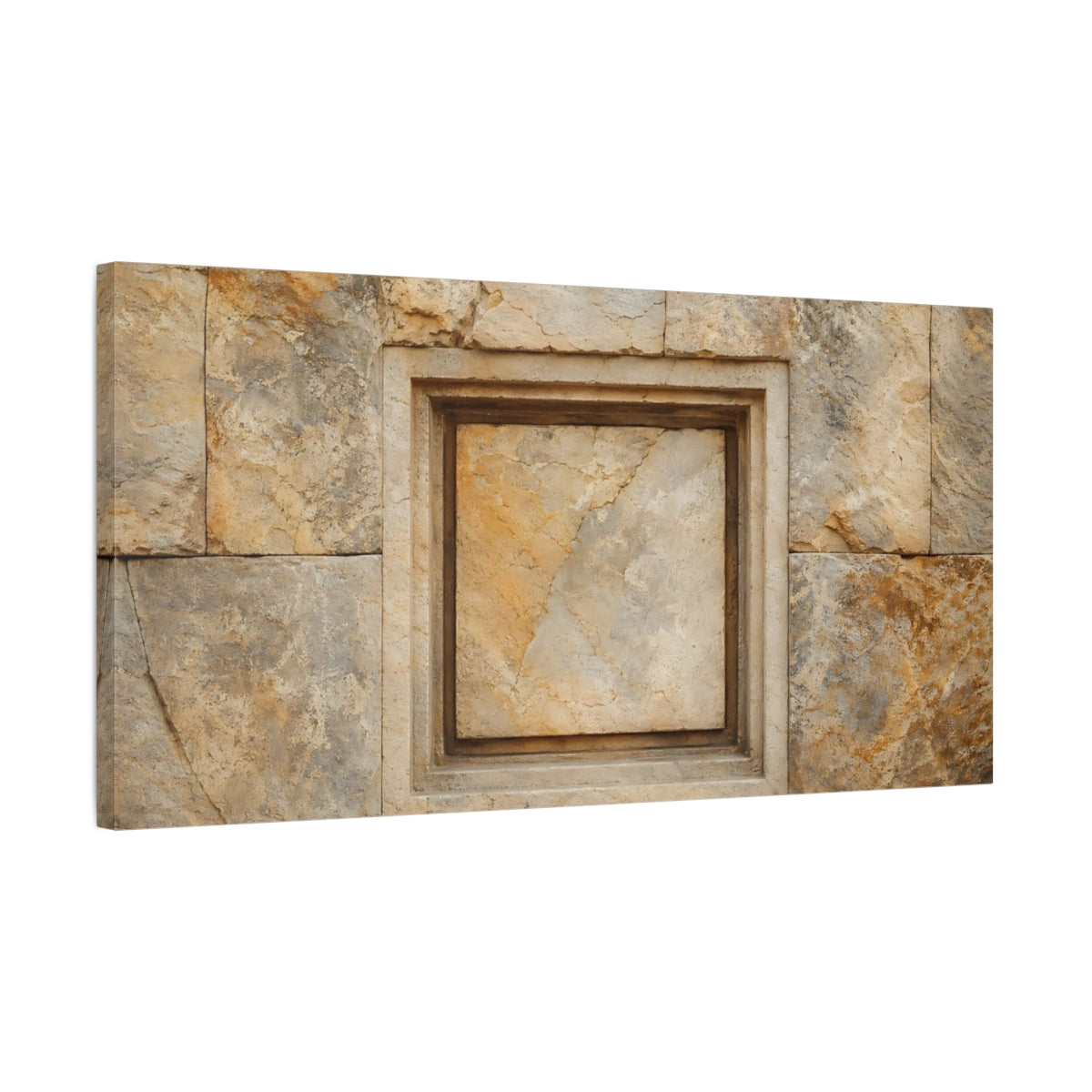 Side Mockup 1. Nature Stone Wall Brown And Gray Stone shown as stretched canvas wall art