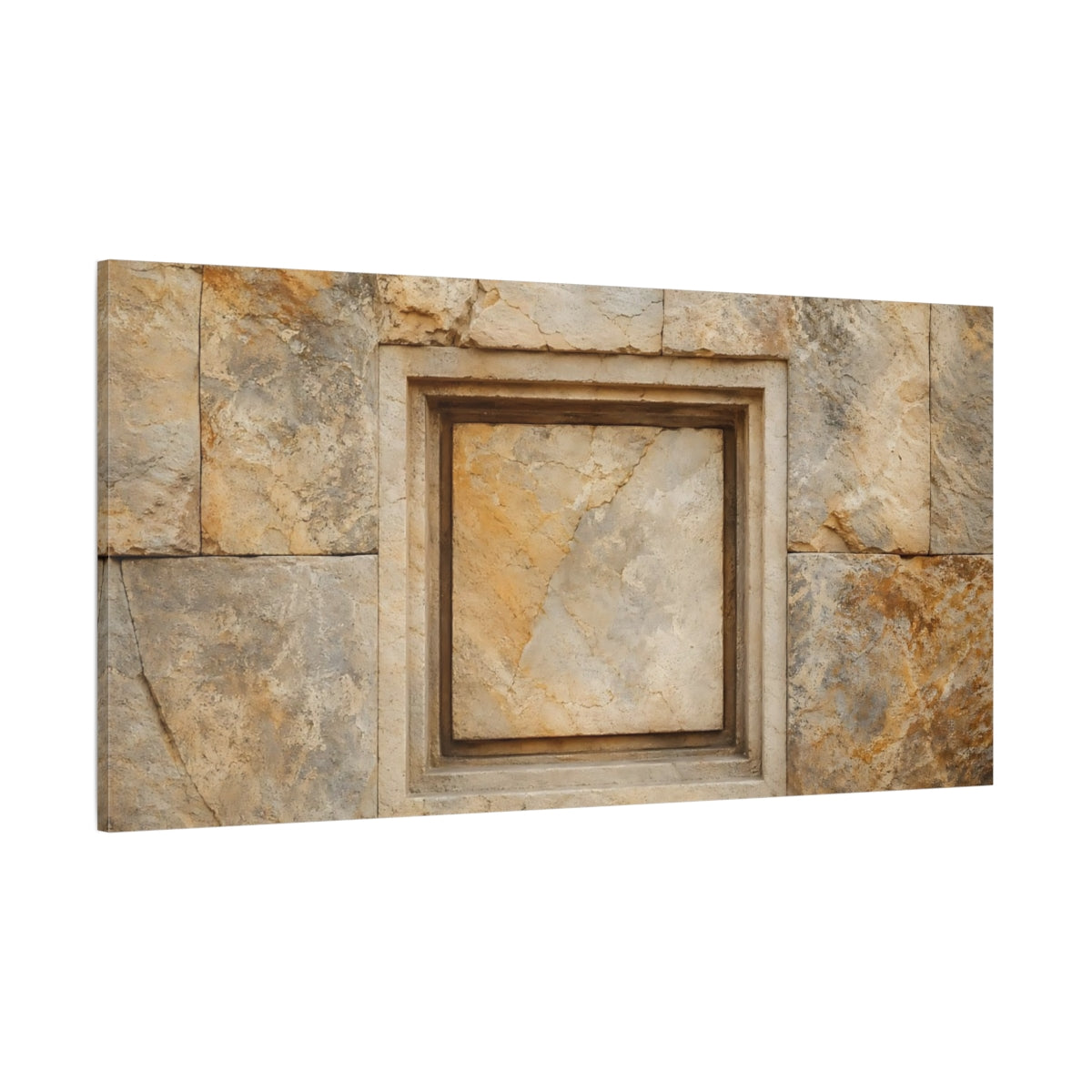 Side Mockup 2. Nature Stone Wall Brown And Gray Stone shown as stretched canvas wall art