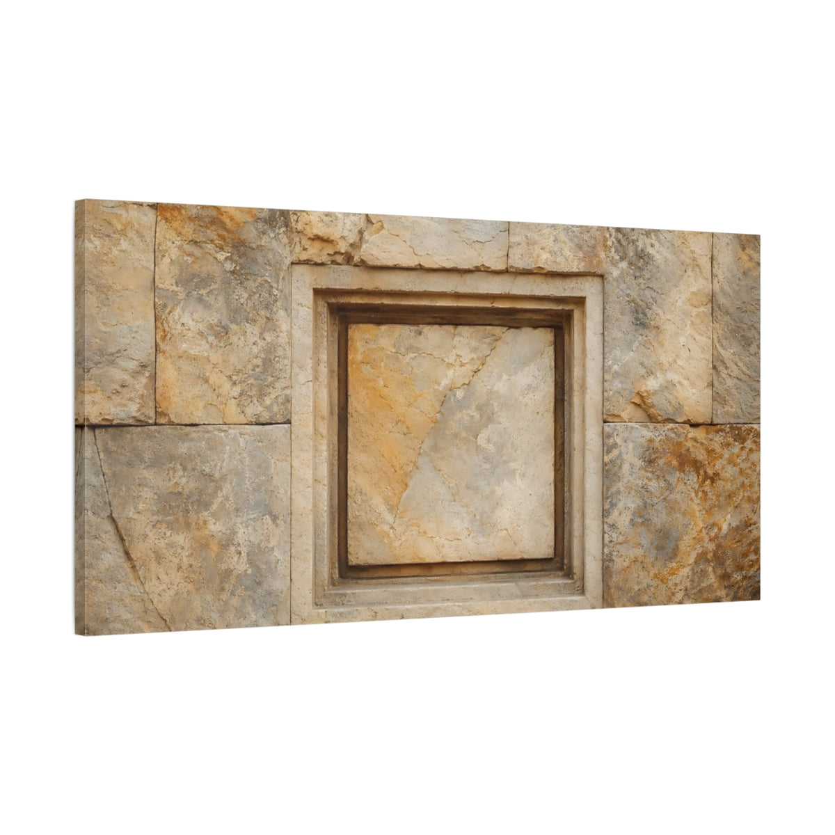 Main Mockup. Nature Stone Wall Brown And Gray Stone shown as stretched canvas wall art
