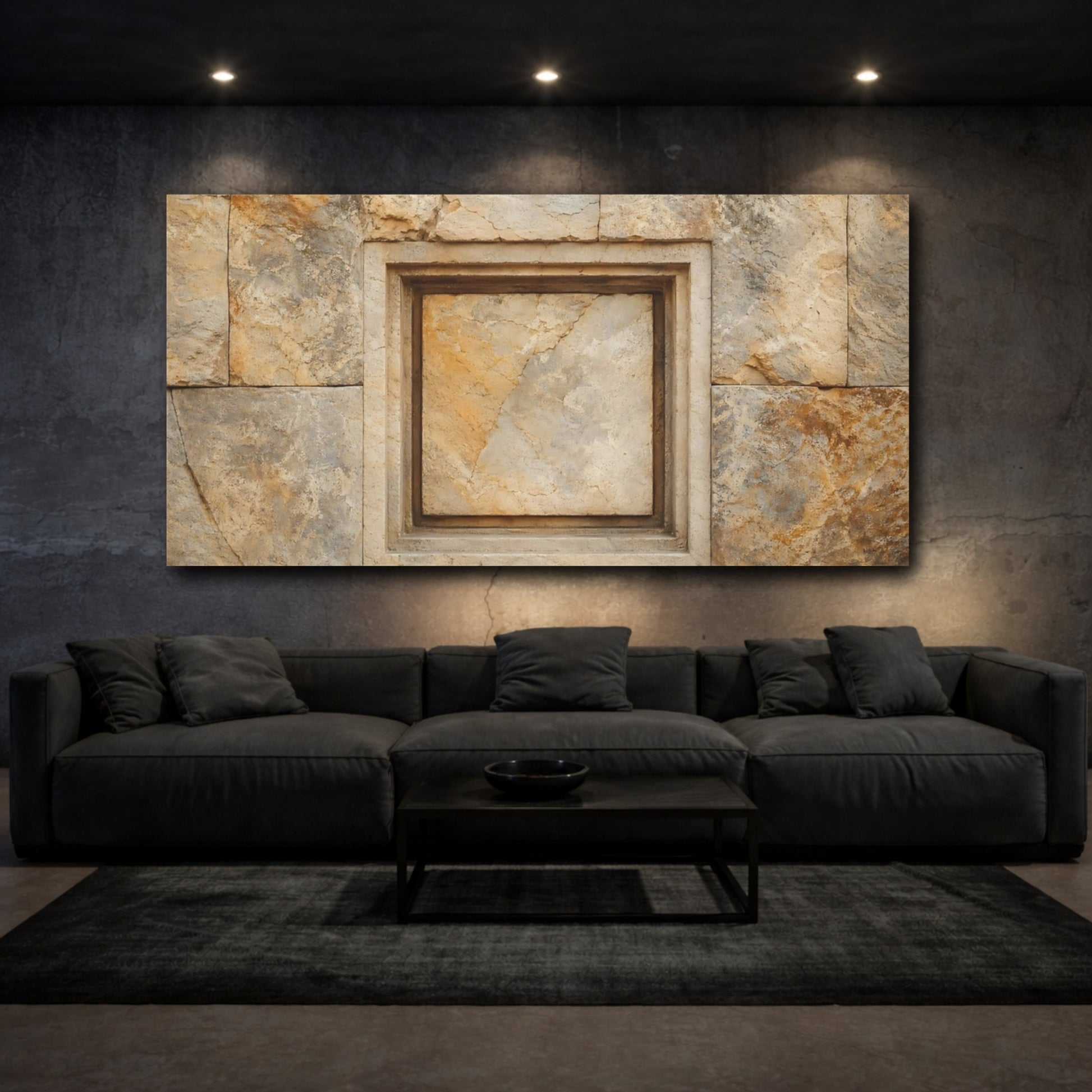 Mockup 2. Nature Stone Wall Brown And Gray Stone shown as stretched canvas wall art